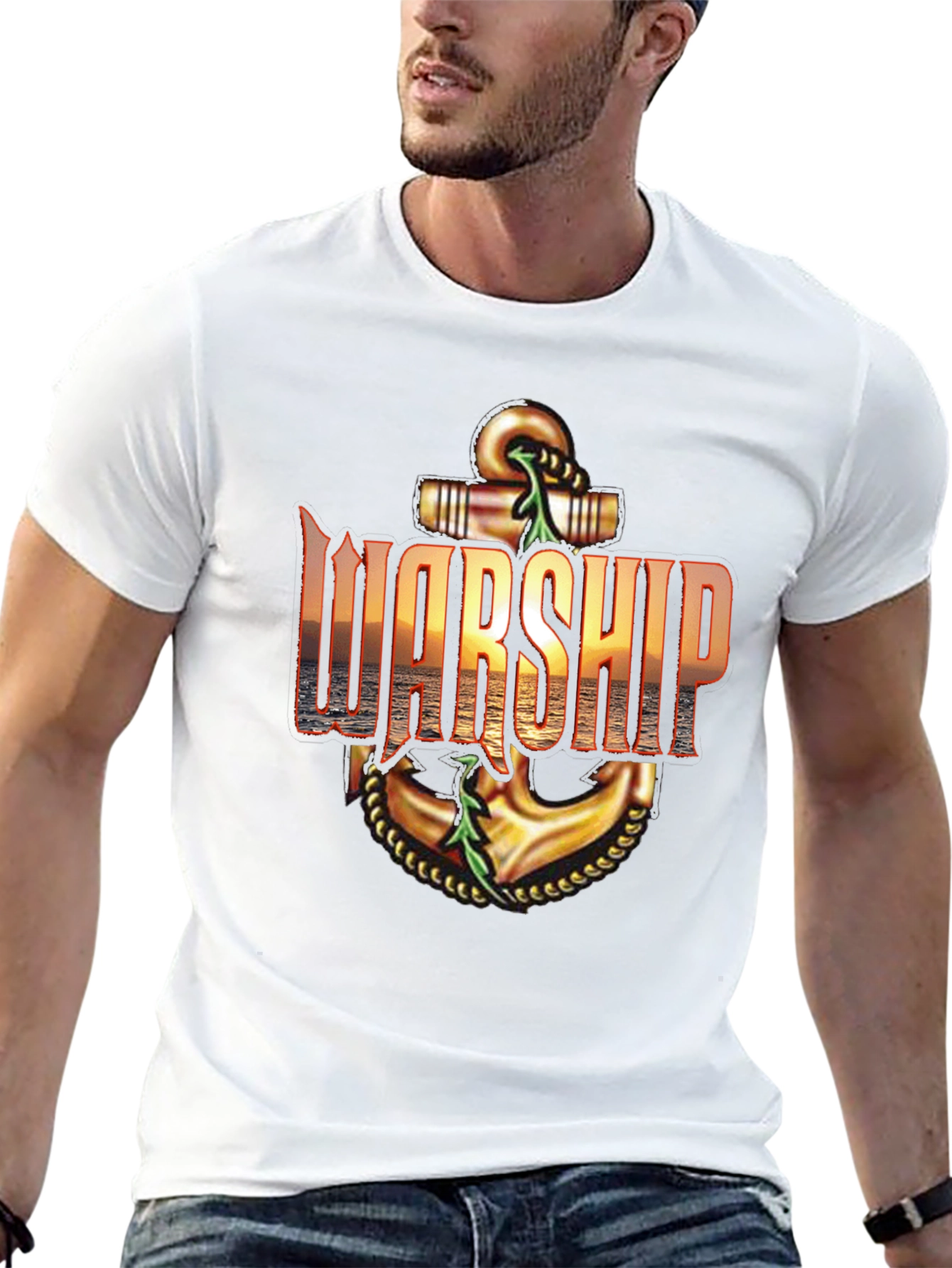 Warship Anchor Graphic Tee - Black Cotton