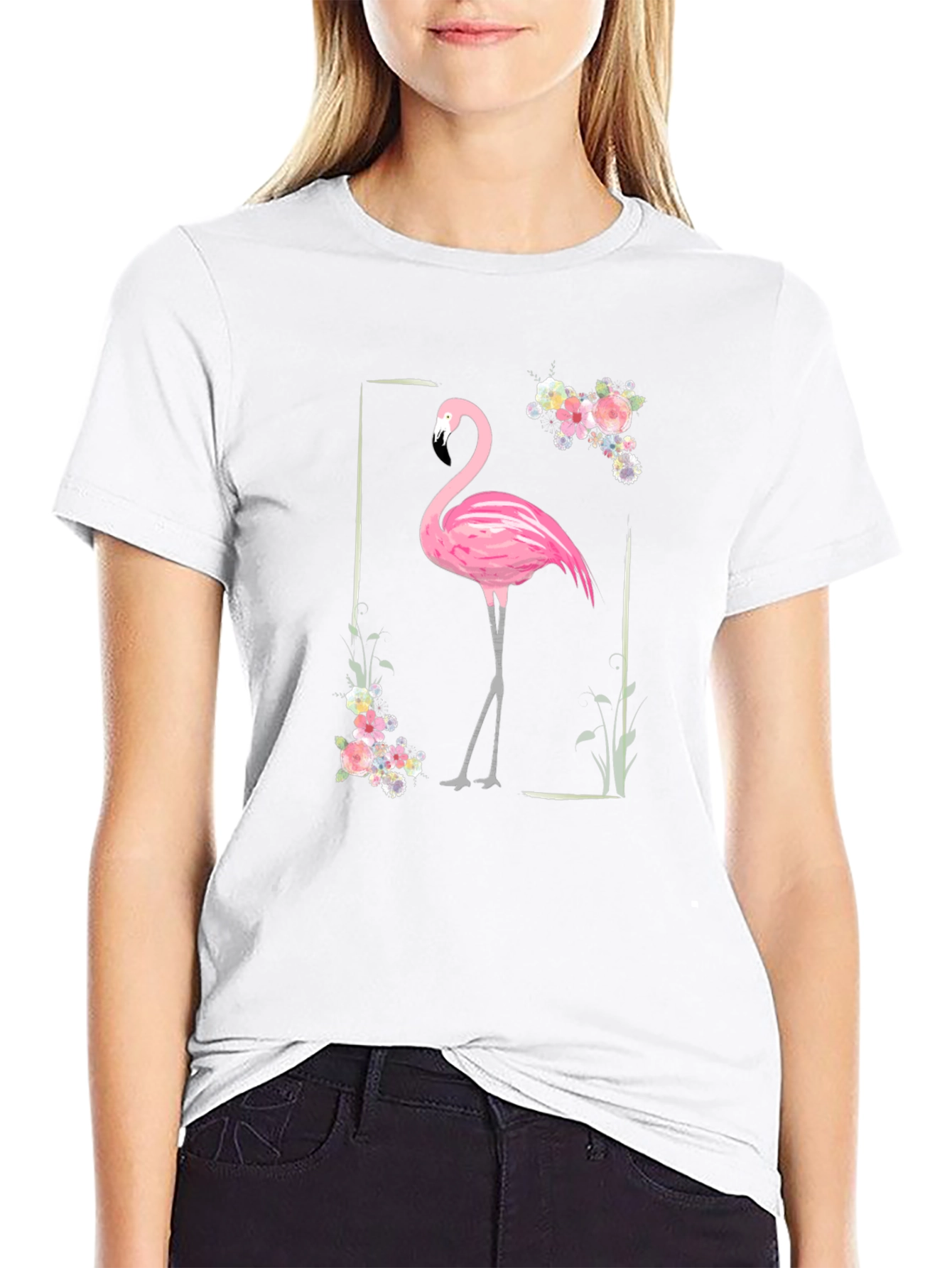 Black Flamingo Floral Graphic Tee