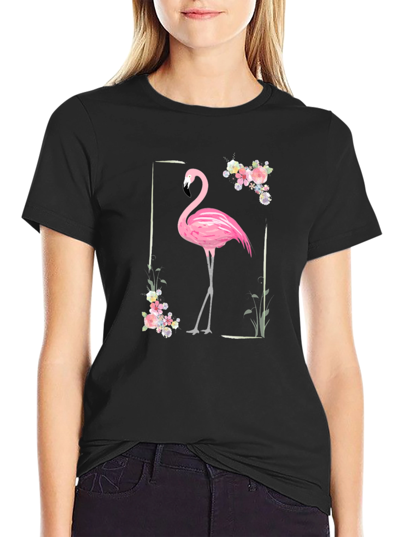 Black Flamingo Floral Graphic Tee