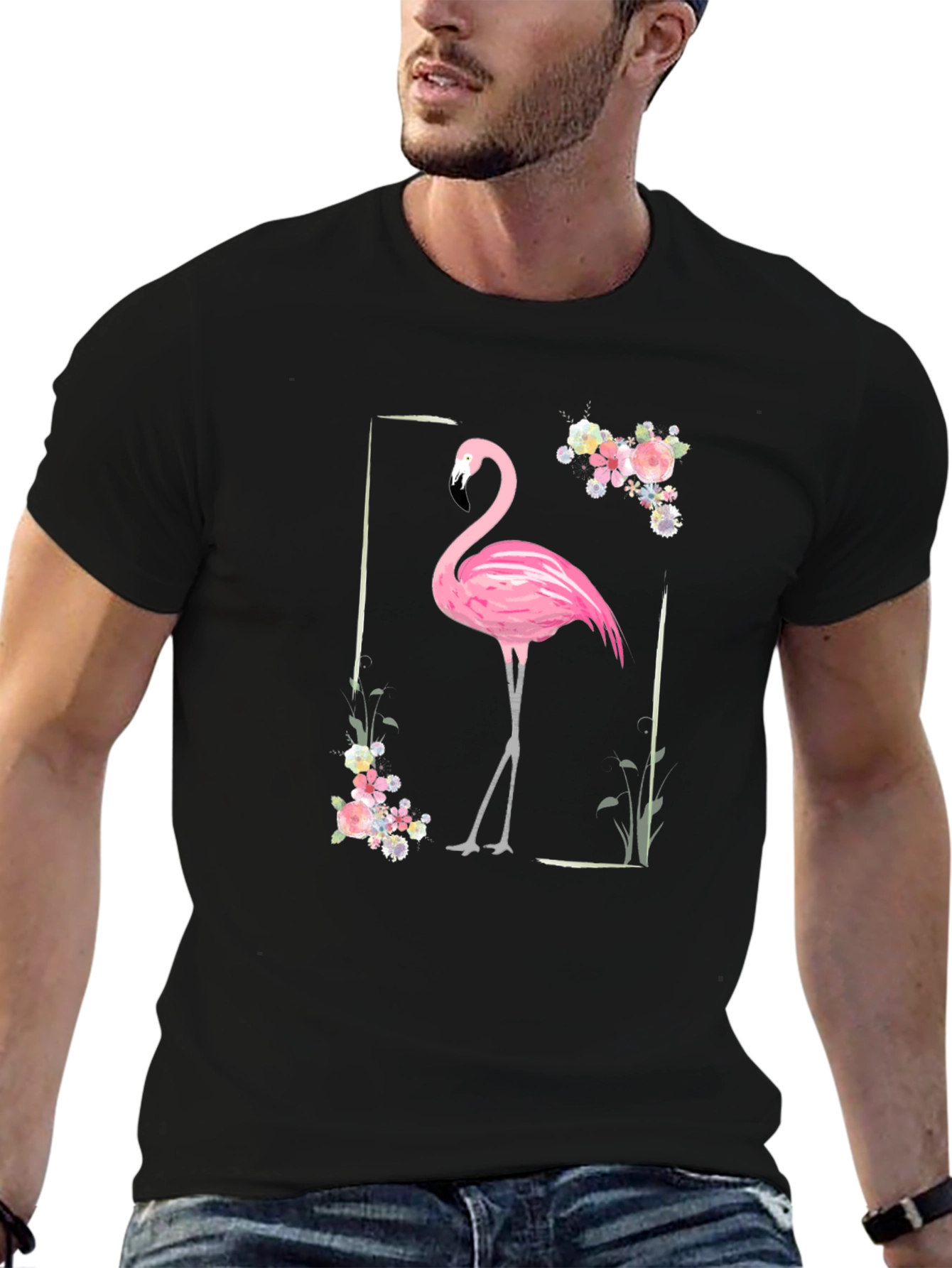 Black Flamingo Floral Graphic Tee