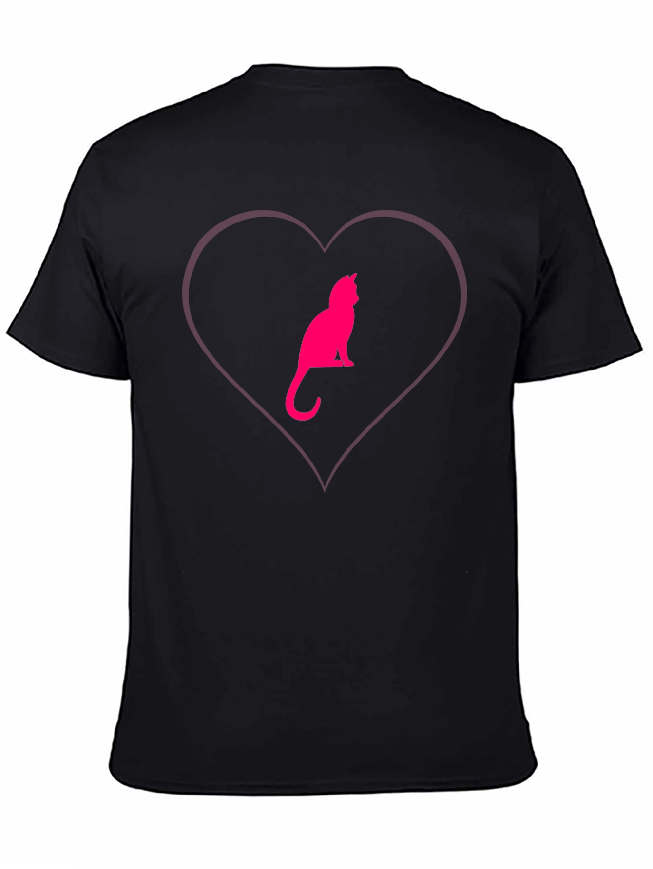 Cat Heart Graphic Tee - Stylish Crew Neck