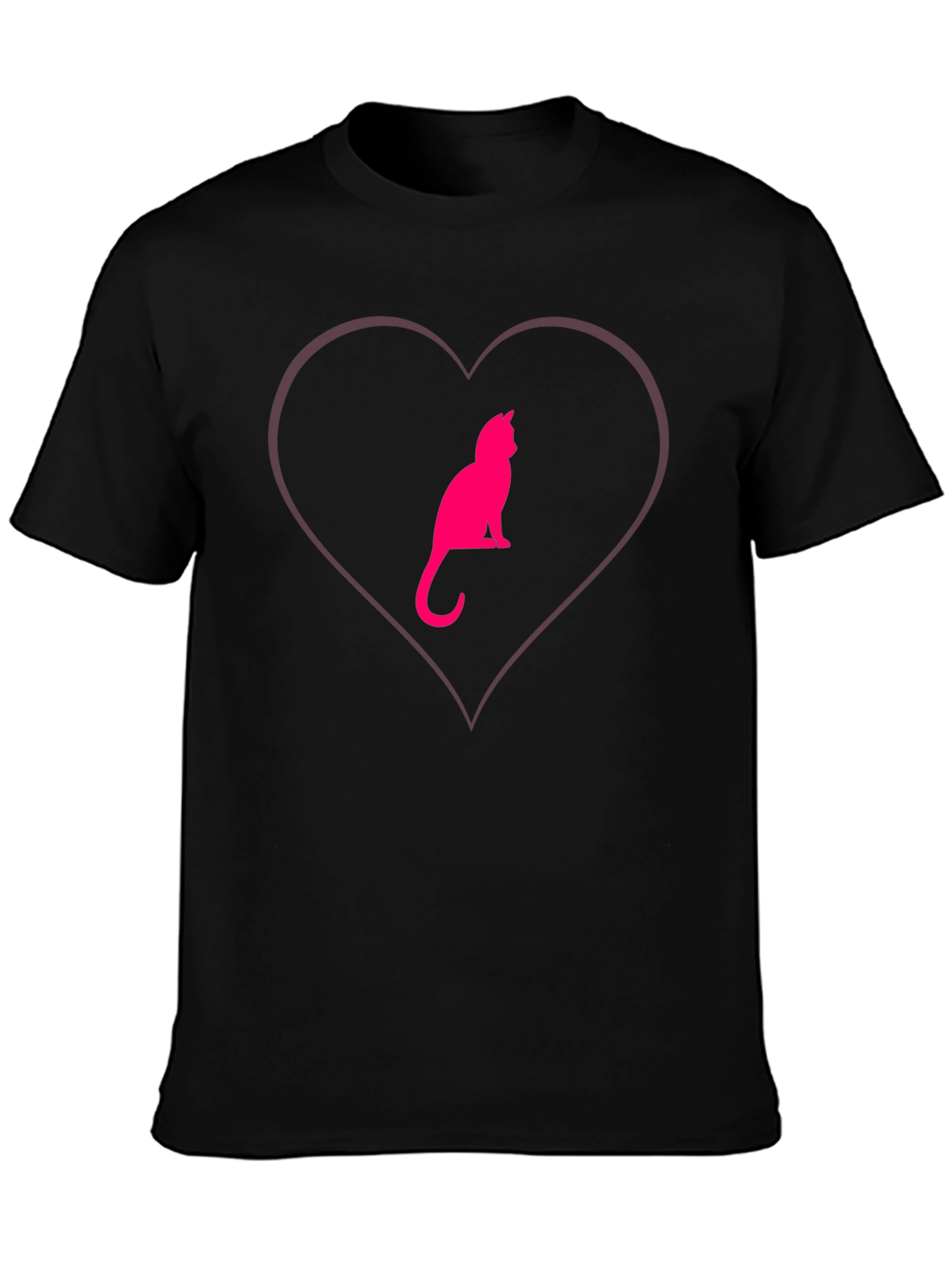 Cat Heart Graphic Tee - Stylish Crew Neck