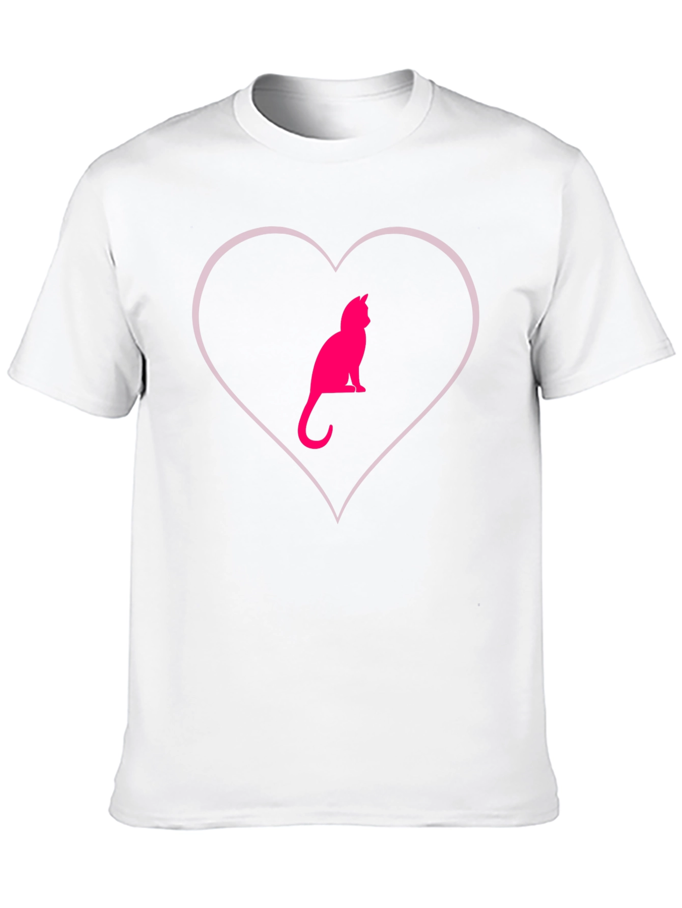 Cat Heart Graphic Tee - Stylish Crew Neck
