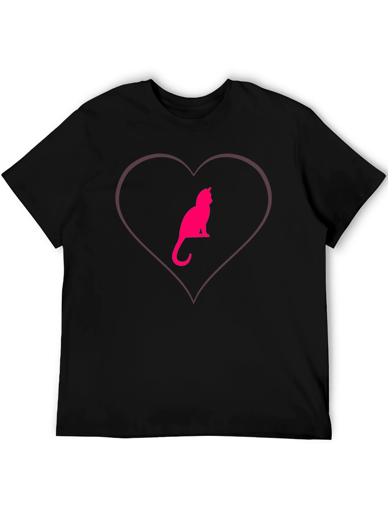 Cat Heart Graphic Tee - Stylish Crew Neck