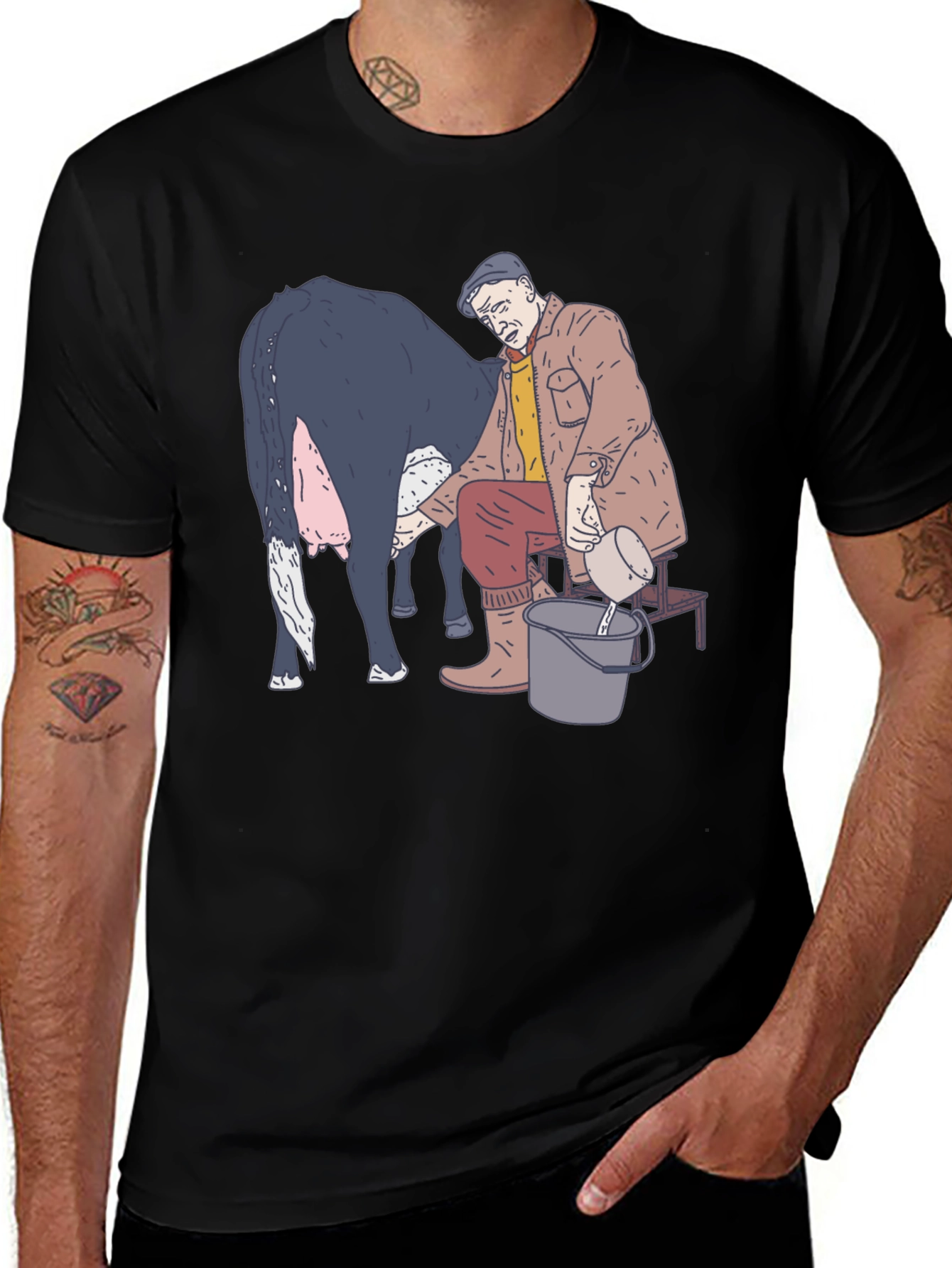 Funny Milking Cow Graphic T-Shirt