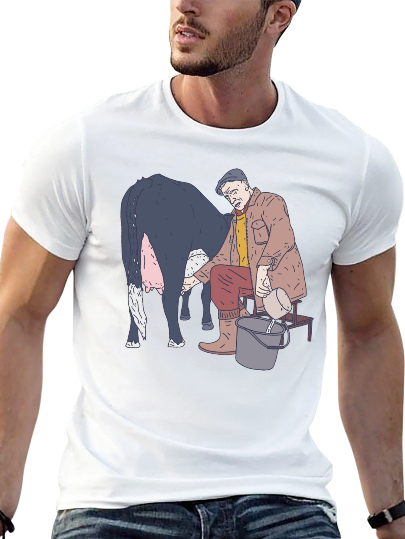 Funny Milking Cow Graphic T-Shirt