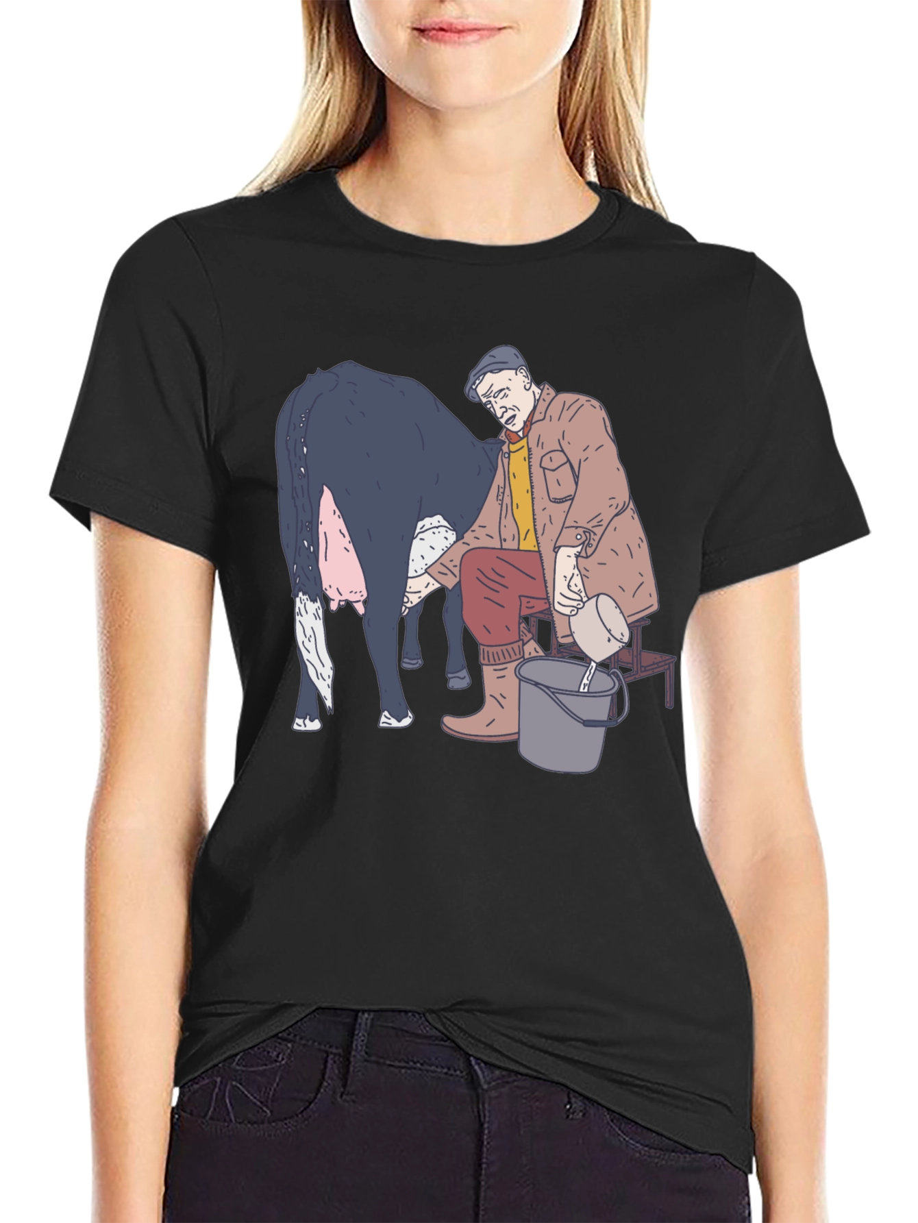 Funny Milking Cow Graphic T-Shirt