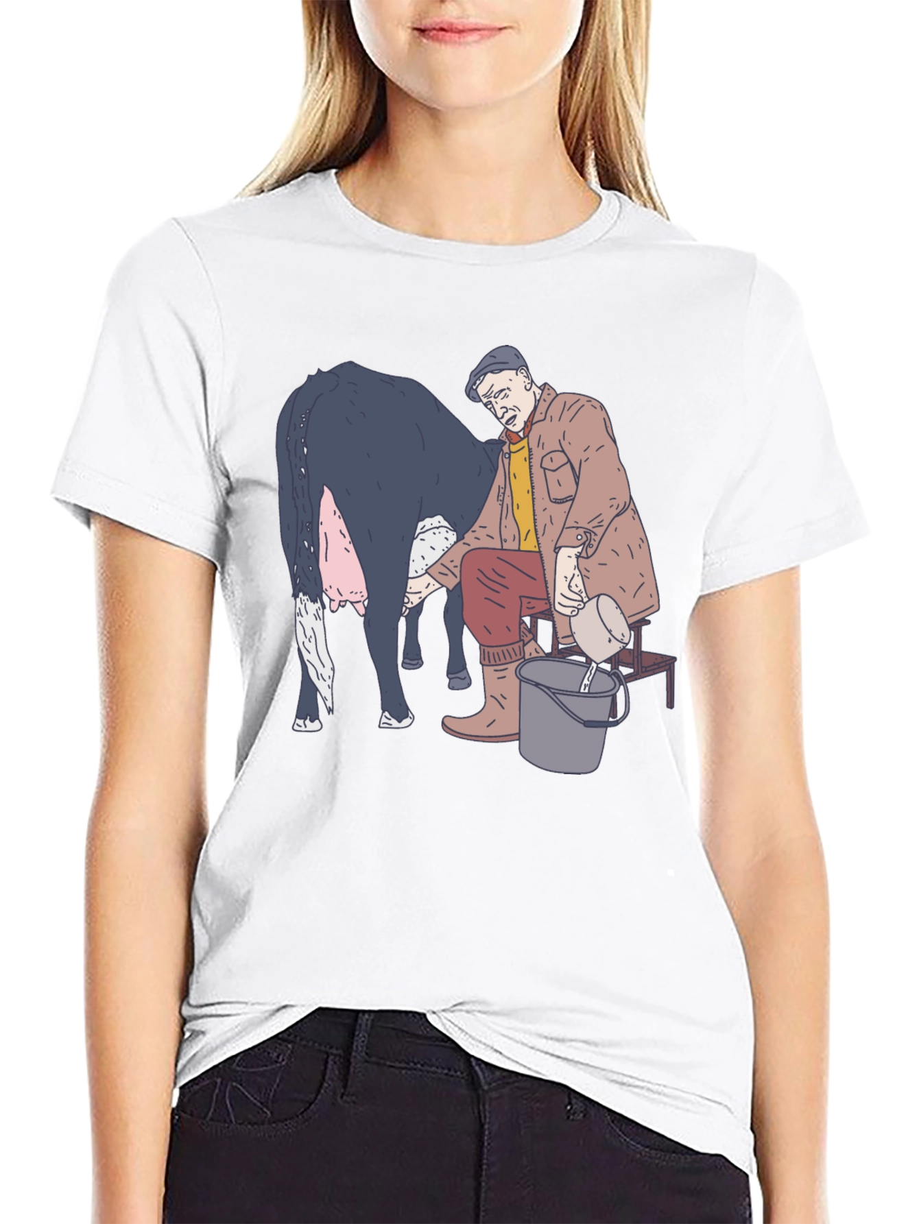 Funny Milking Cow Graphic T-Shirt