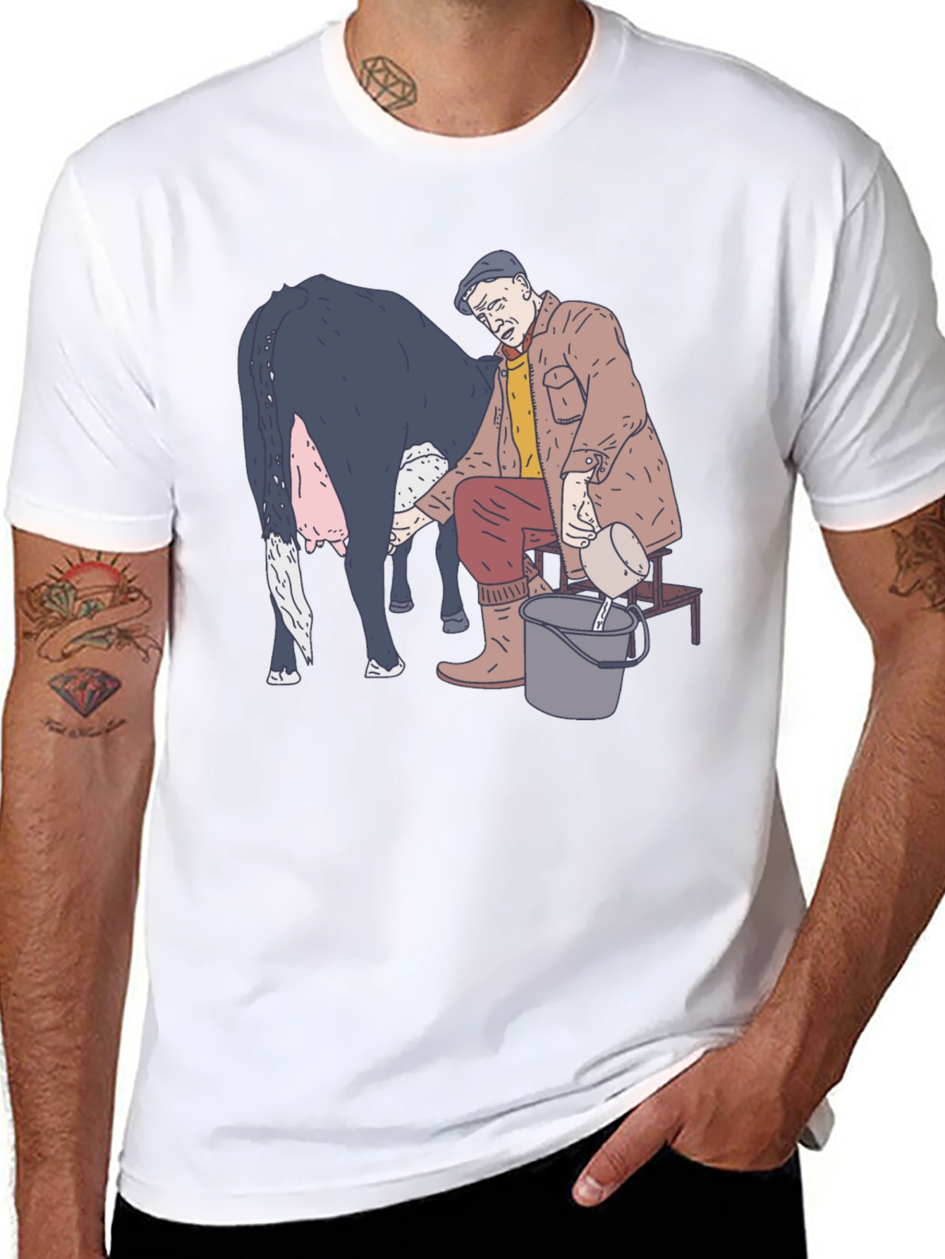 Funny Milking Cow Graphic T-Shirt