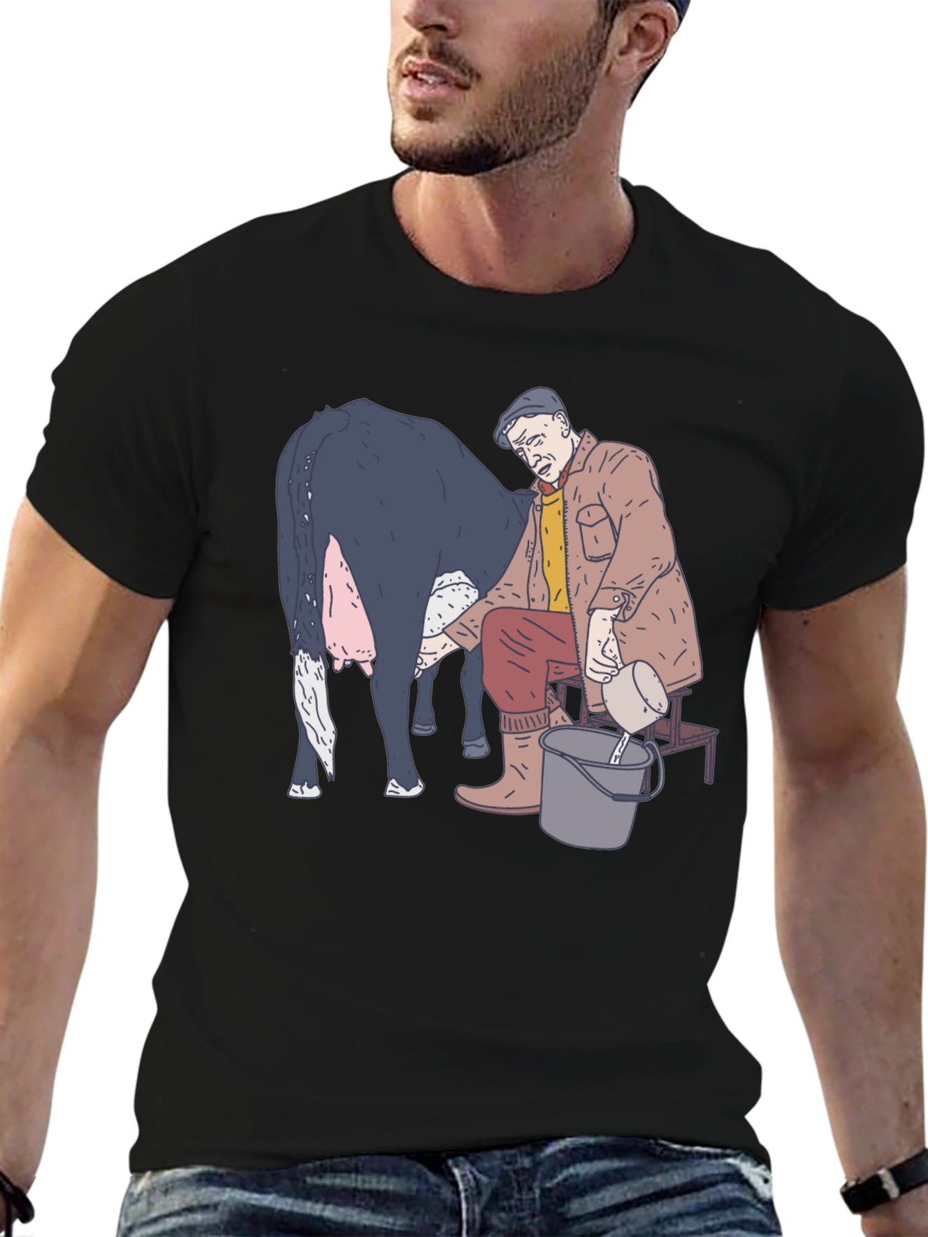 Funny Milking Cow Graphic T-Shirt