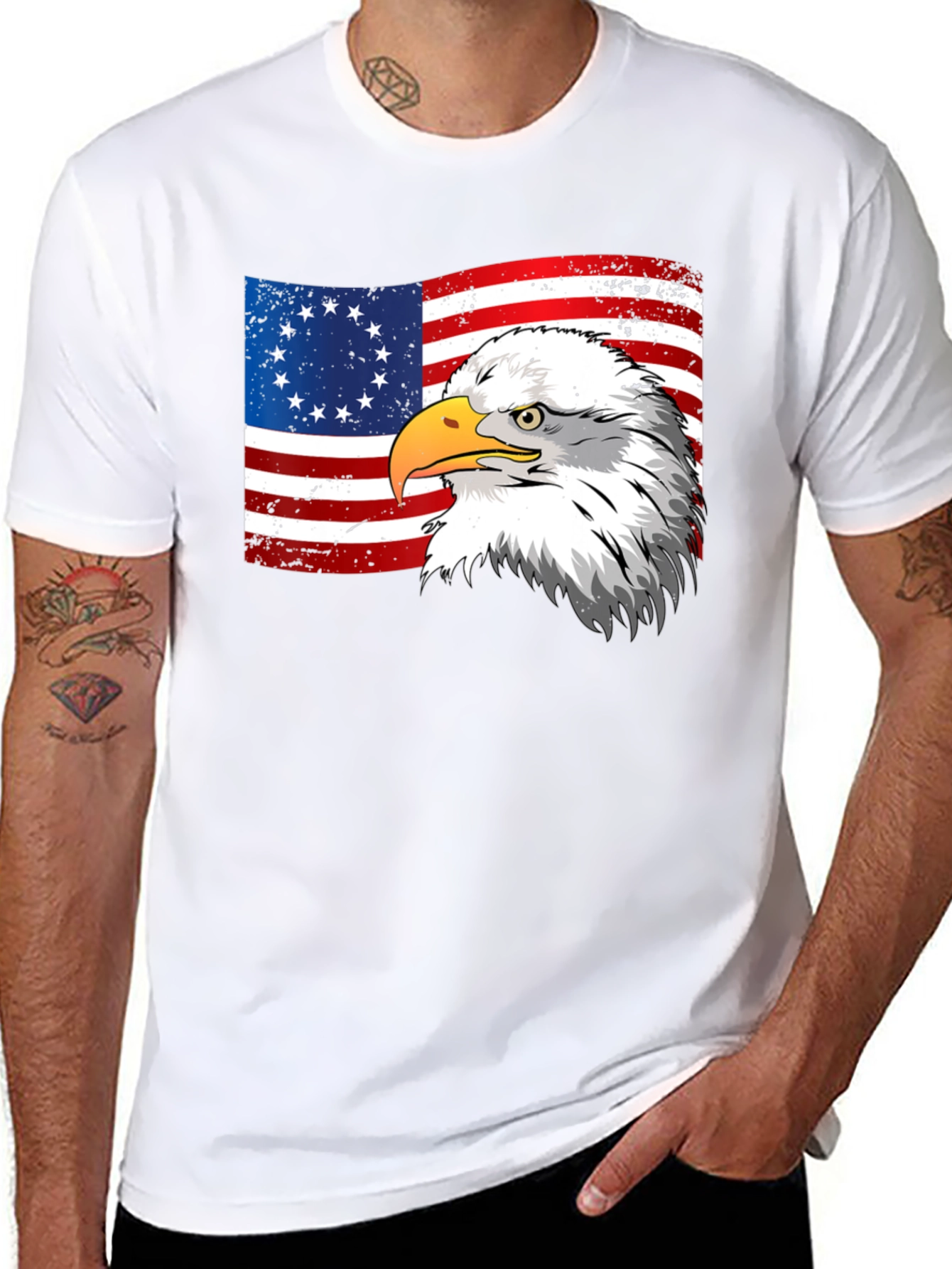 Patriotic Eagle & USA Flag Graphic T-Shirt