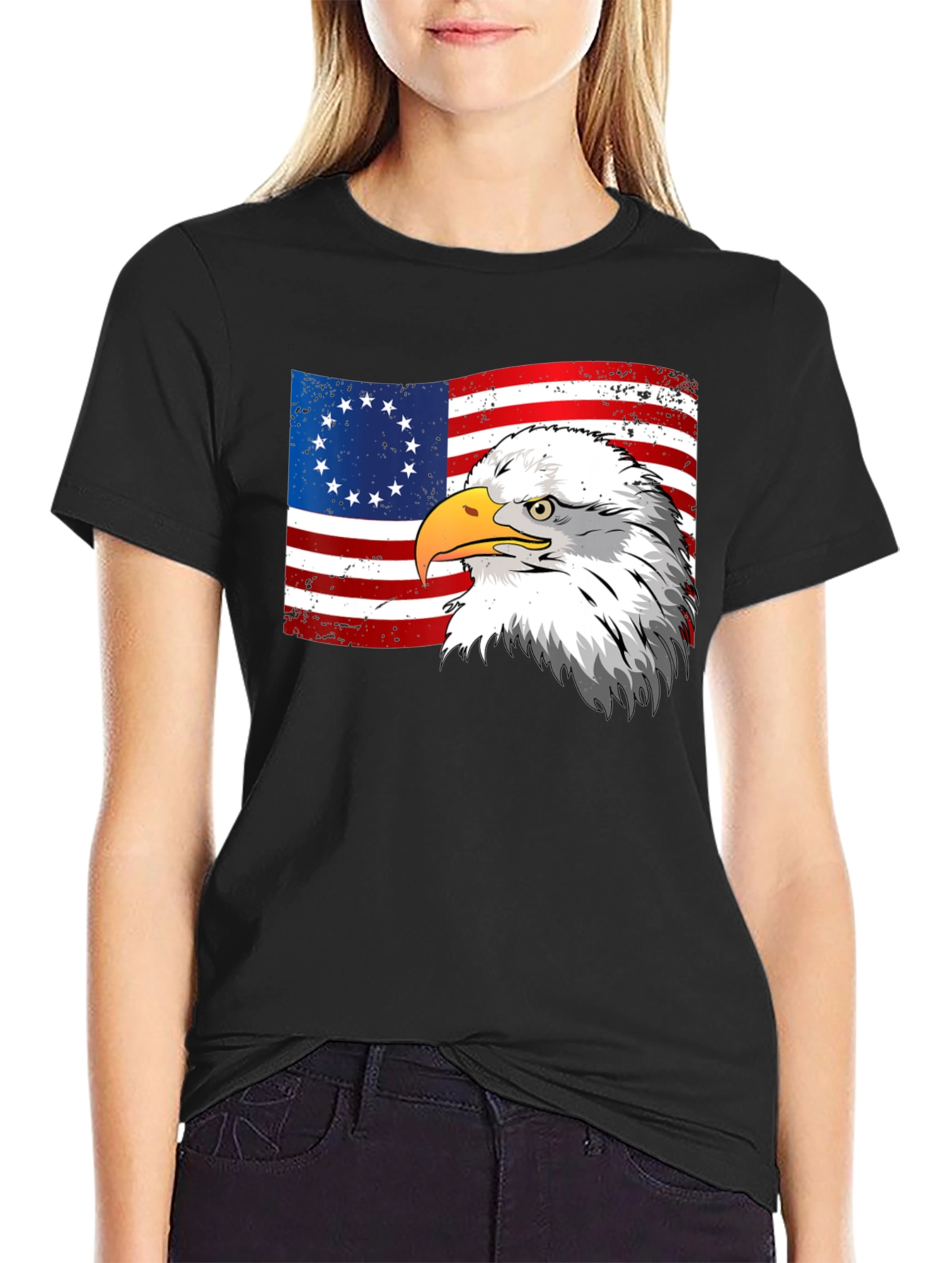 Patriotic Eagle & USA Flag Graphic T-Shirt