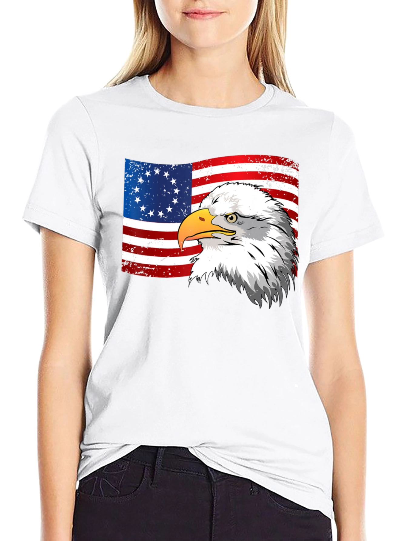 Patriotic Eagle & USA Flag Graphic T-Shirt
