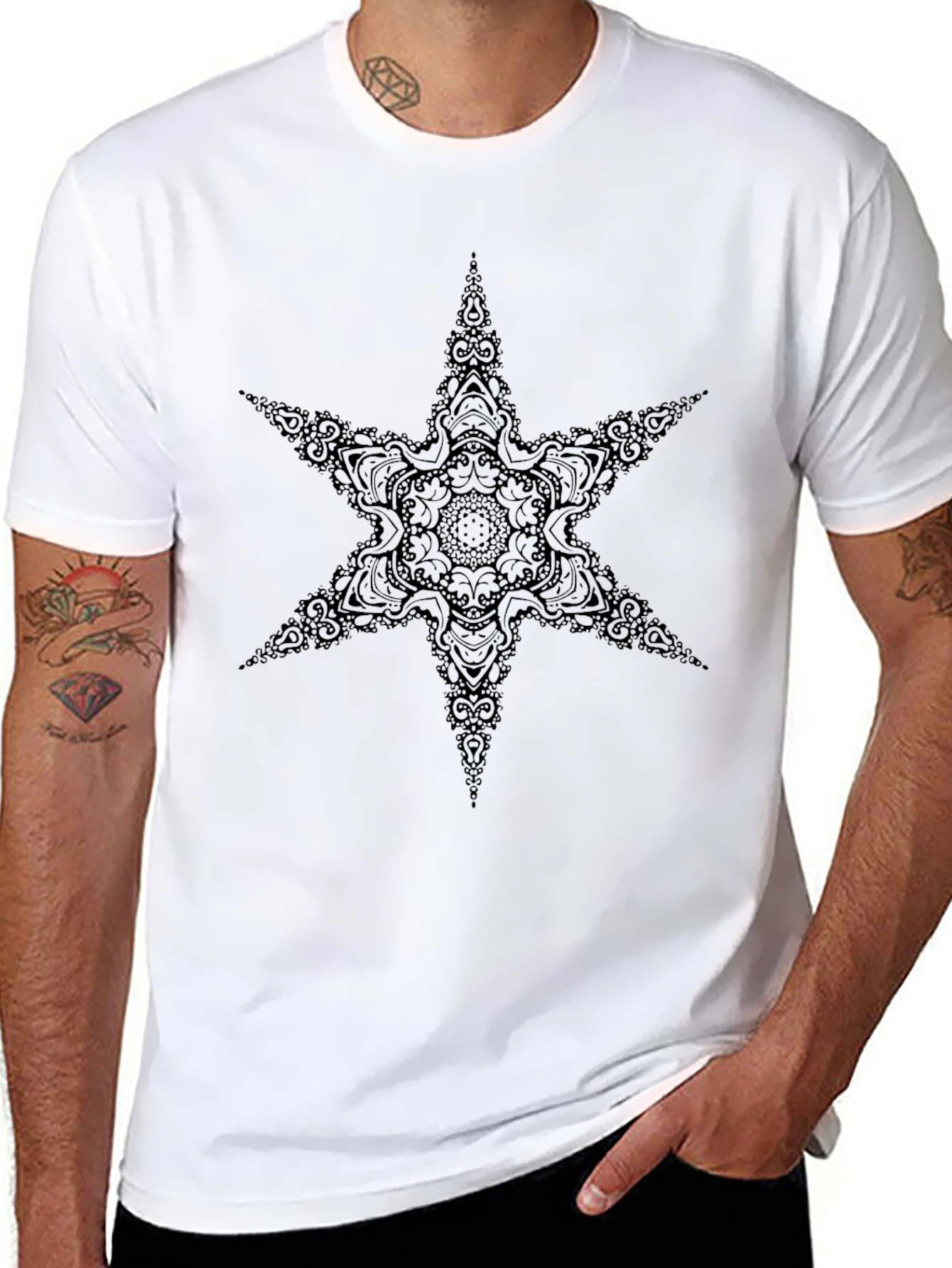 Black Mandala Star Graphic Tee - Unique Design