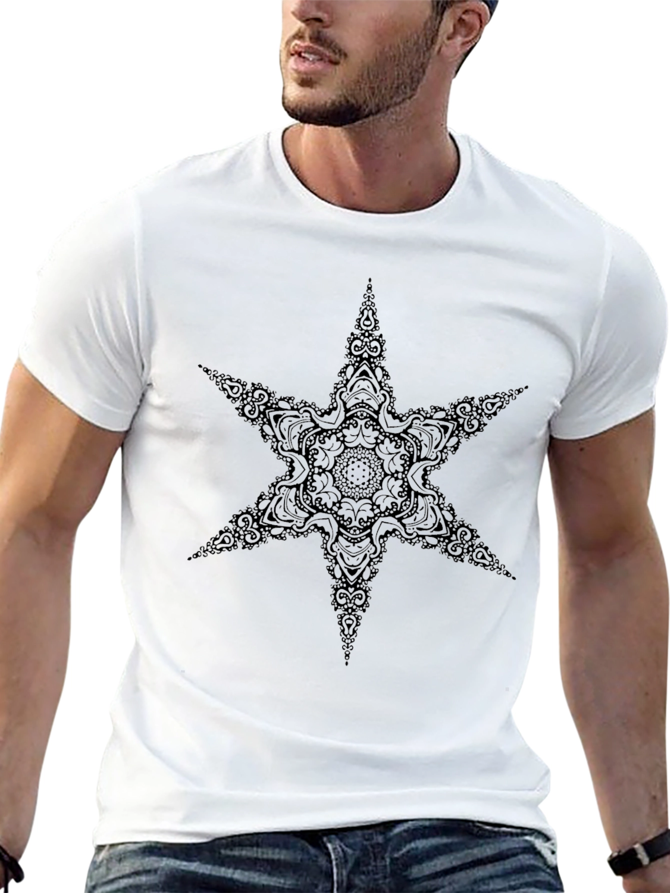 Black Mandala Star Graphic Tee - Unique Design