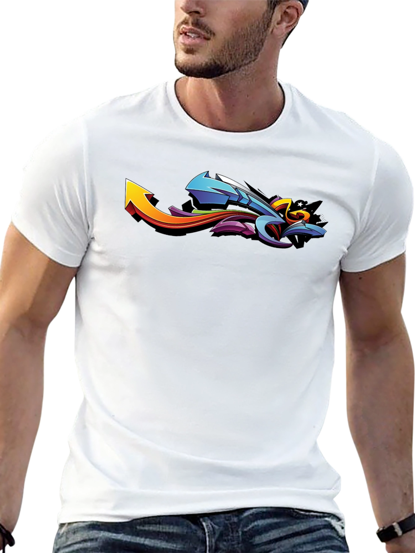 Cool Graffiti Arrow Graphic Print Black T-Shirt