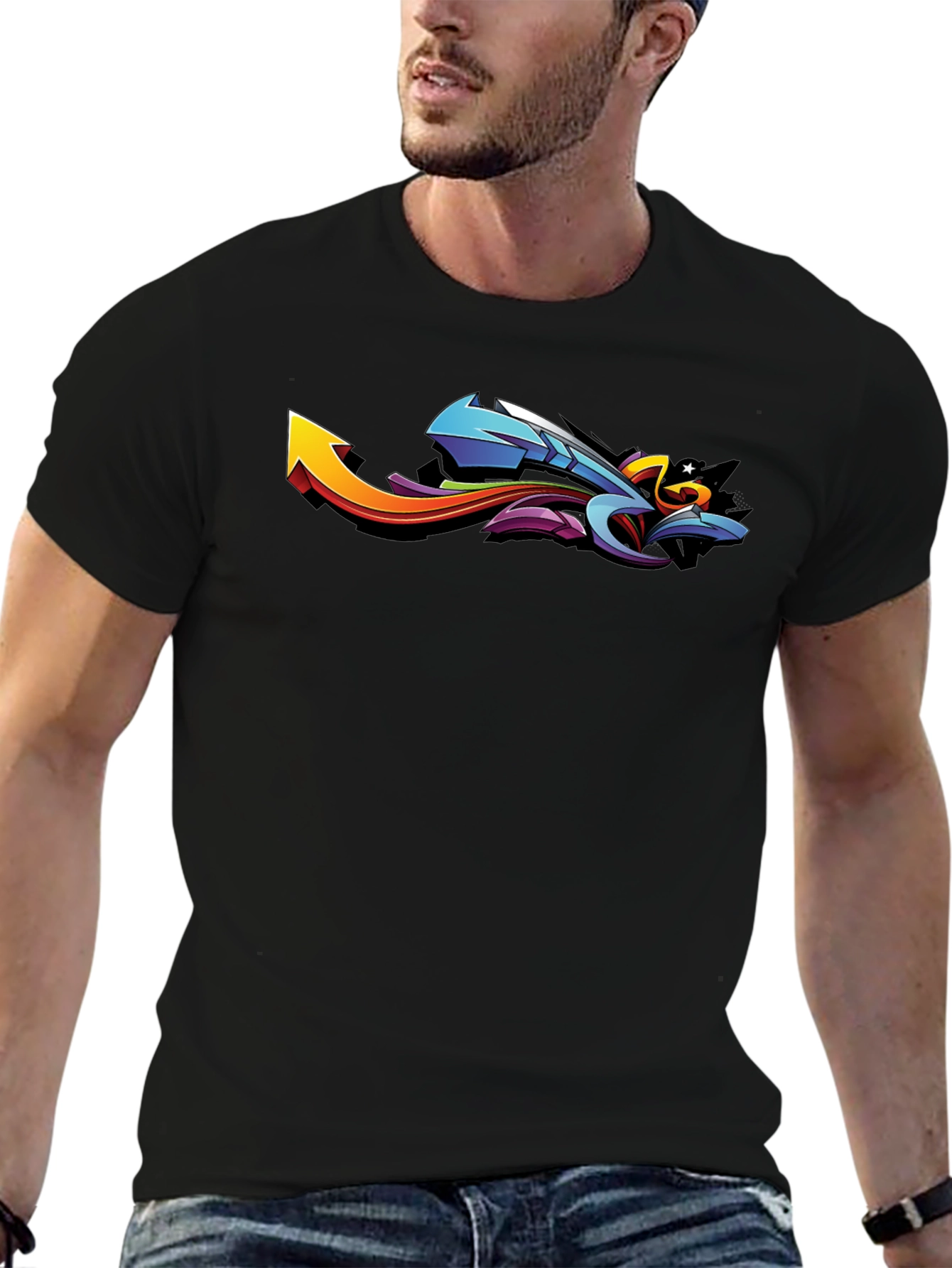 Cool Graffiti Arrow Graphic Print Black T-Shirt