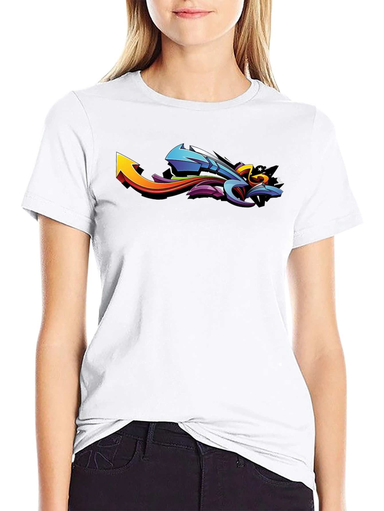Cool Graffiti Arrow Graphic Print Black T-Shirt