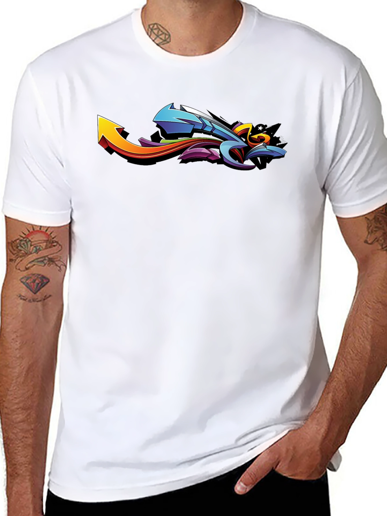 Cool Graffiti Arrow Graphic Print Black T-Shirt