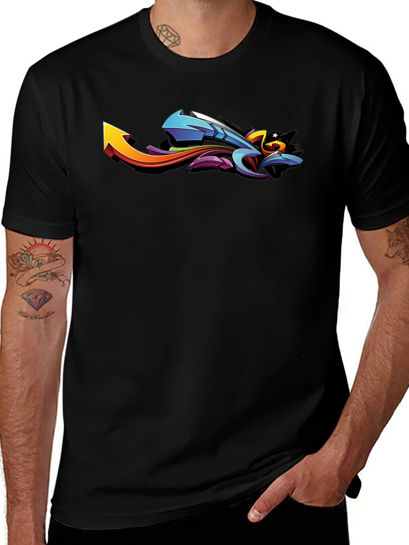 Cool Graffiti Arrow Graphic Print Black T-Shirt