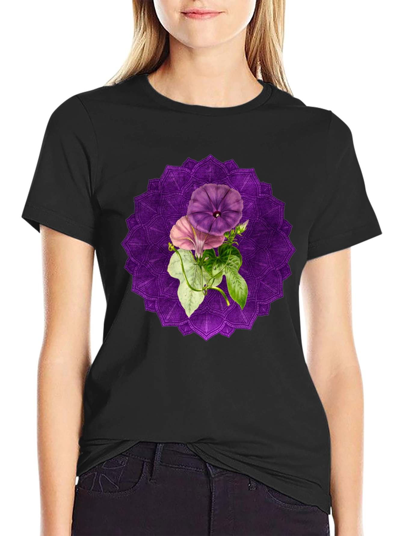 Floral Mandala Graphic Tee - Black