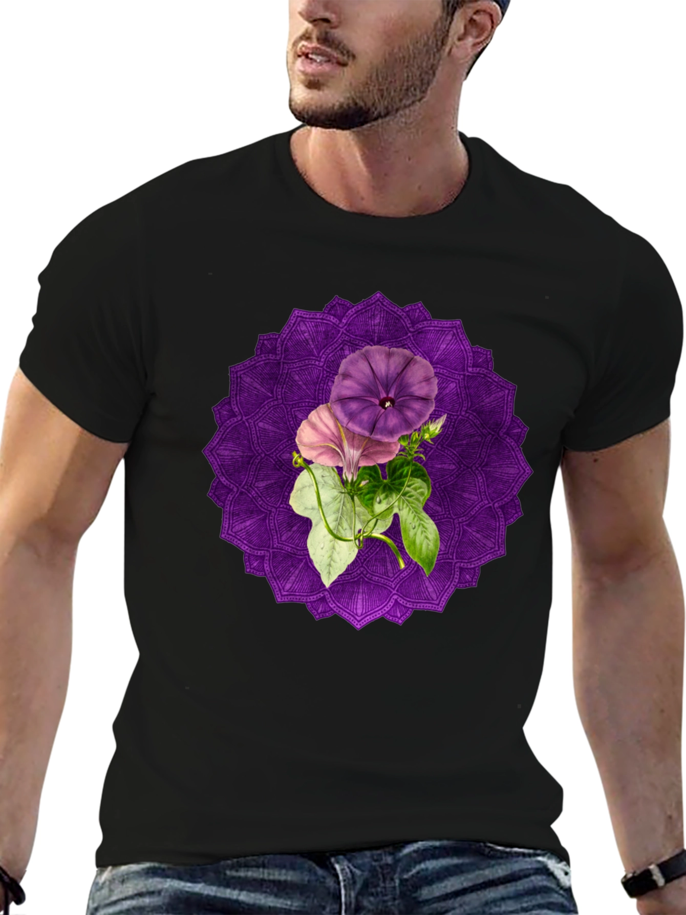 Floral Mandala Graphic Tee - Black