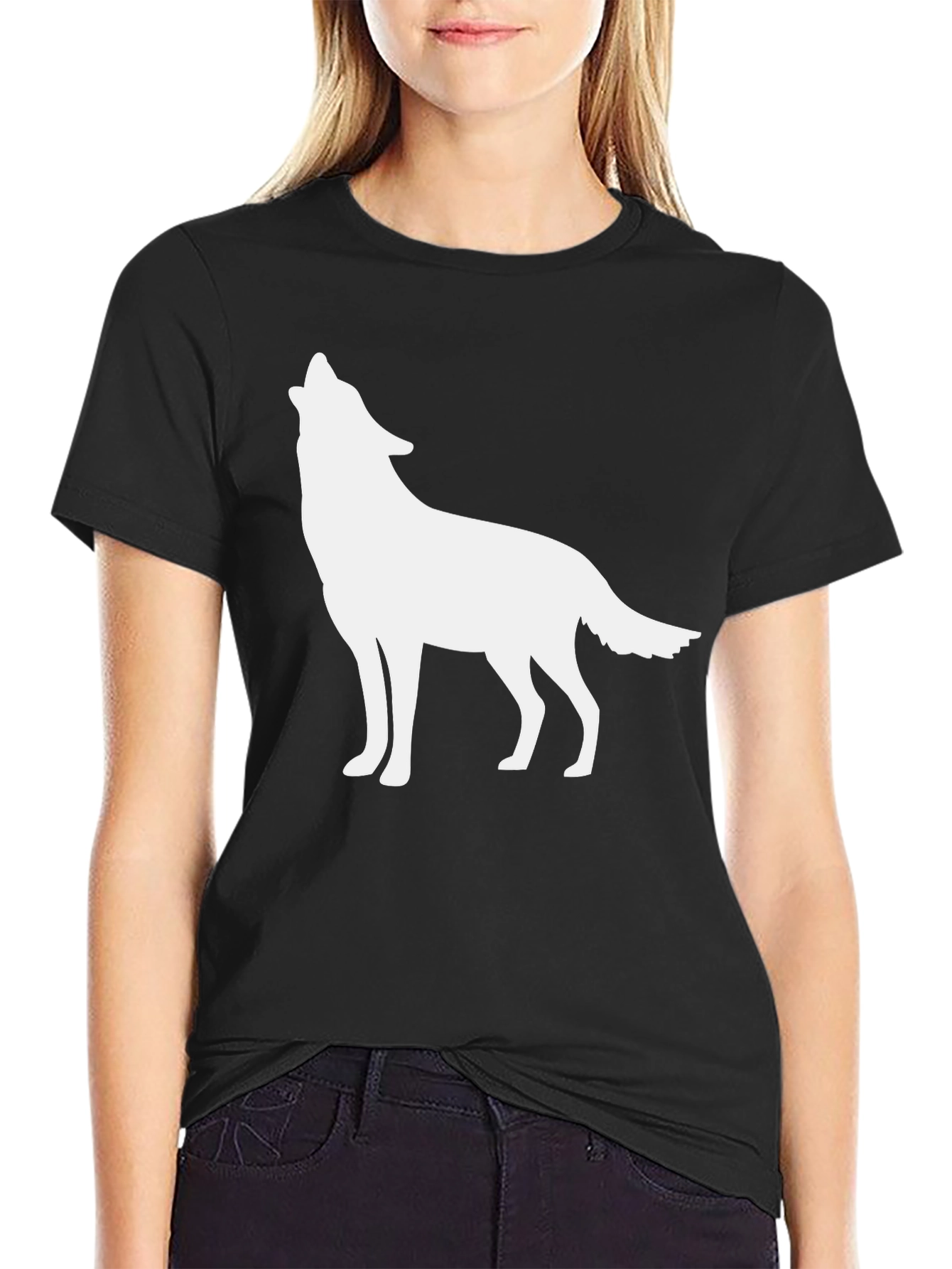 Mens Black T-shirt with Wolf Silhouette