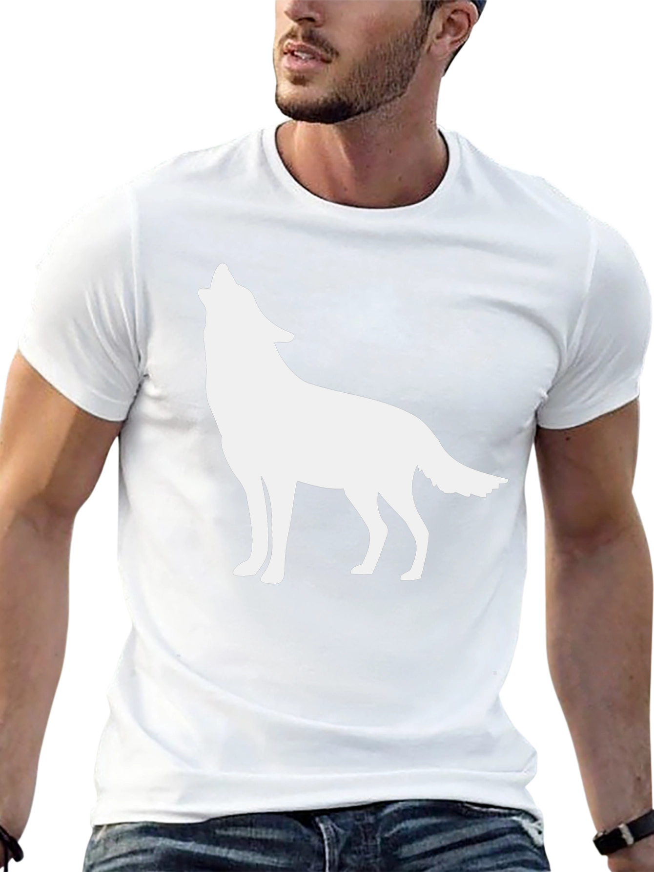 Mens Black T-shirt with Wolf Silhouette
