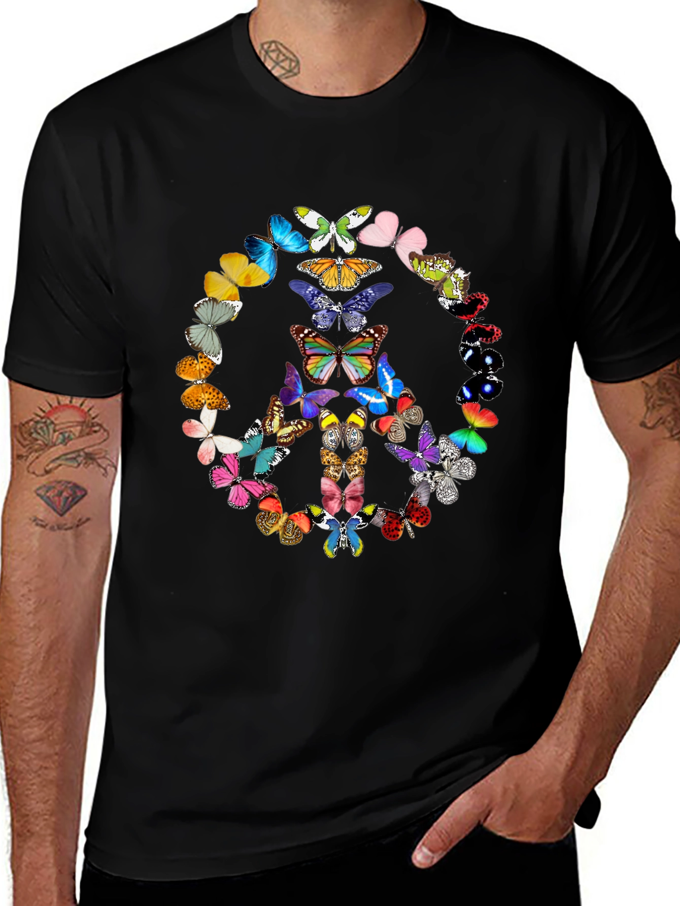Butterfly Peace Sign Graphic Tee - Black