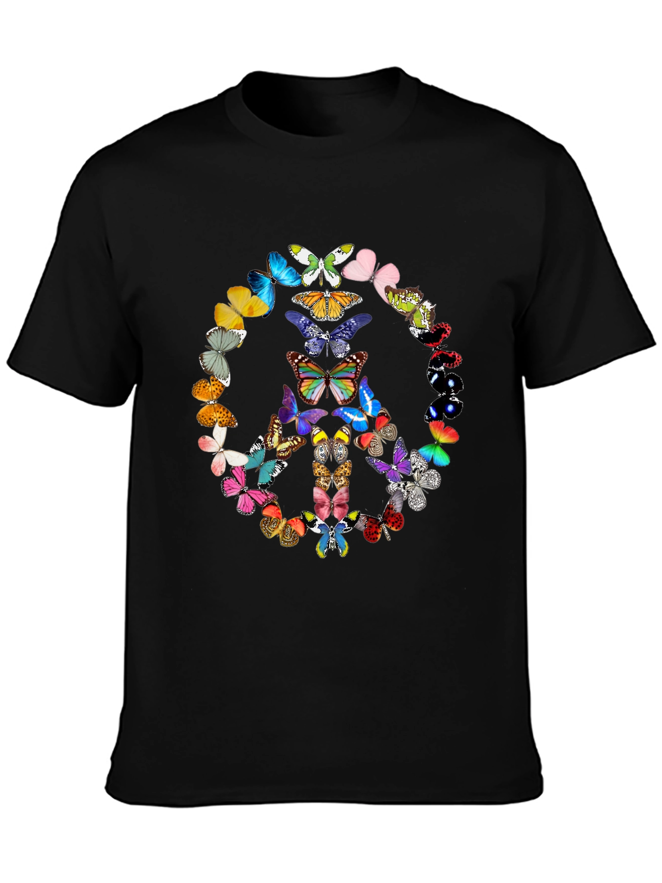 Butterfly Peace Sign Graphic Tee - Black