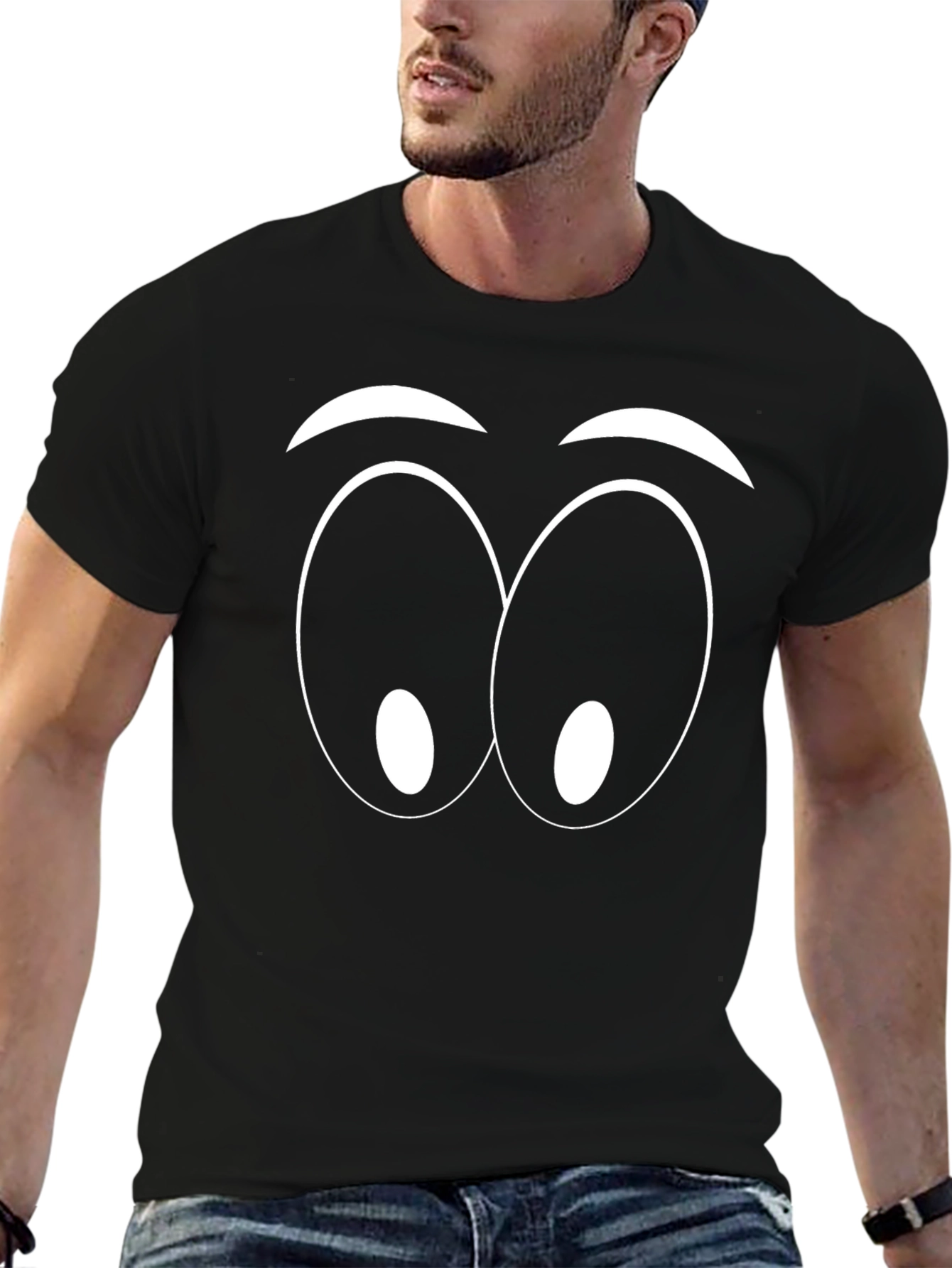 Funny Cartoon Eyes Graphic Black T-Shirt