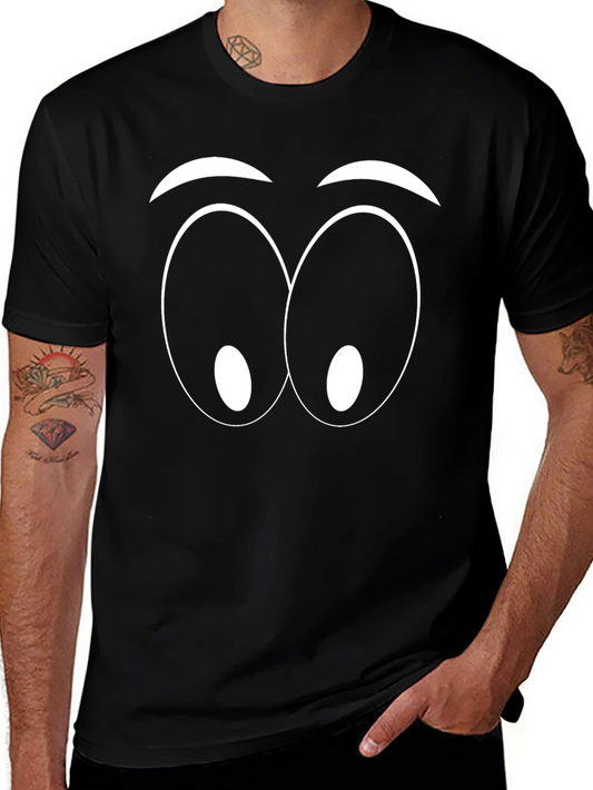Funny Cartoon Eyes Graphic Black T-Shirt