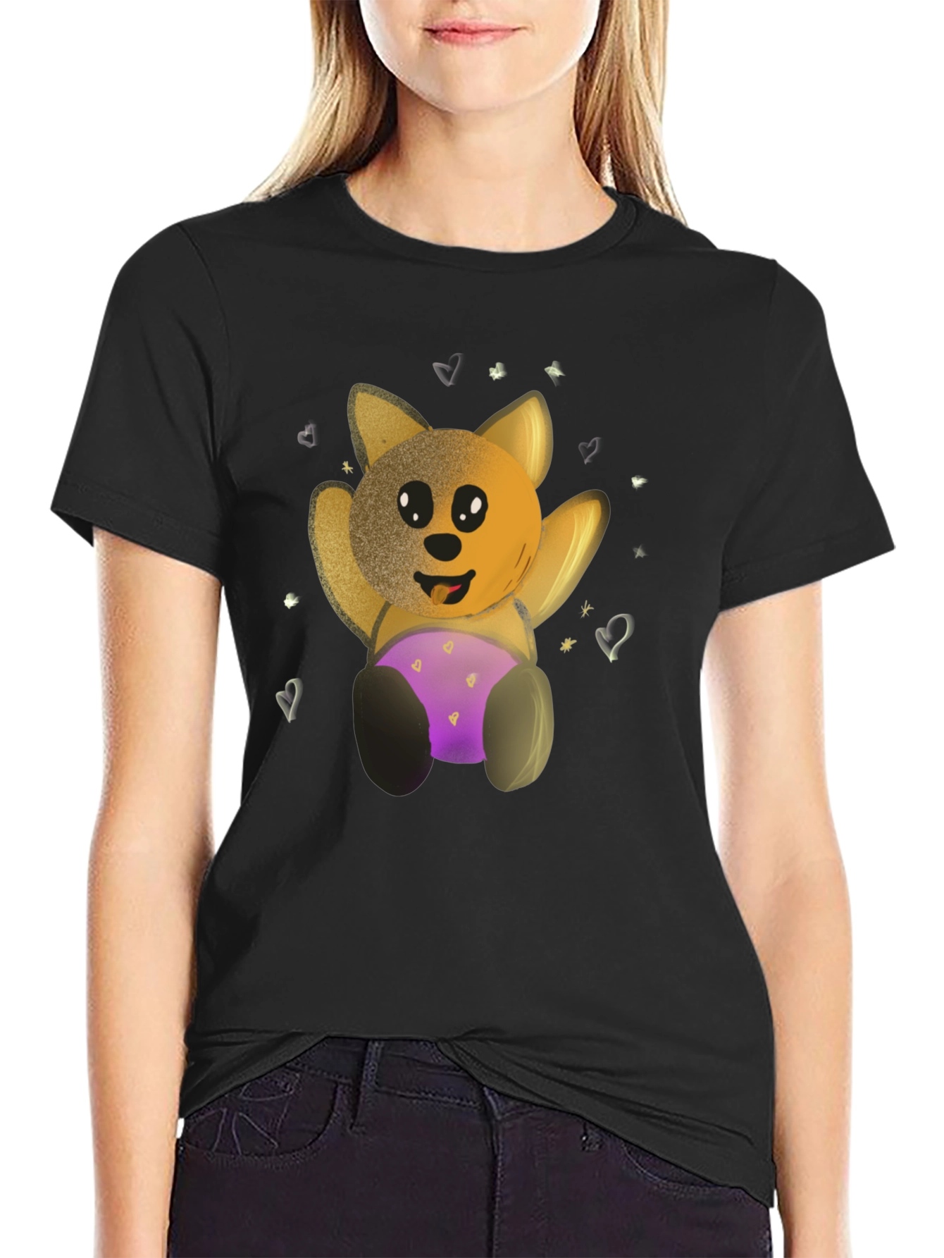 Cute Cartoon Bear Black T-Shirt