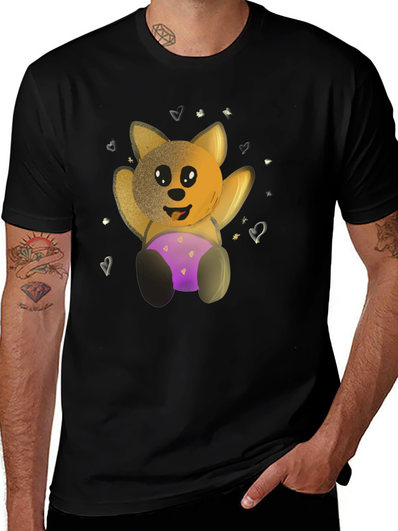 Cute Cartoon Bear Black T-Shirt