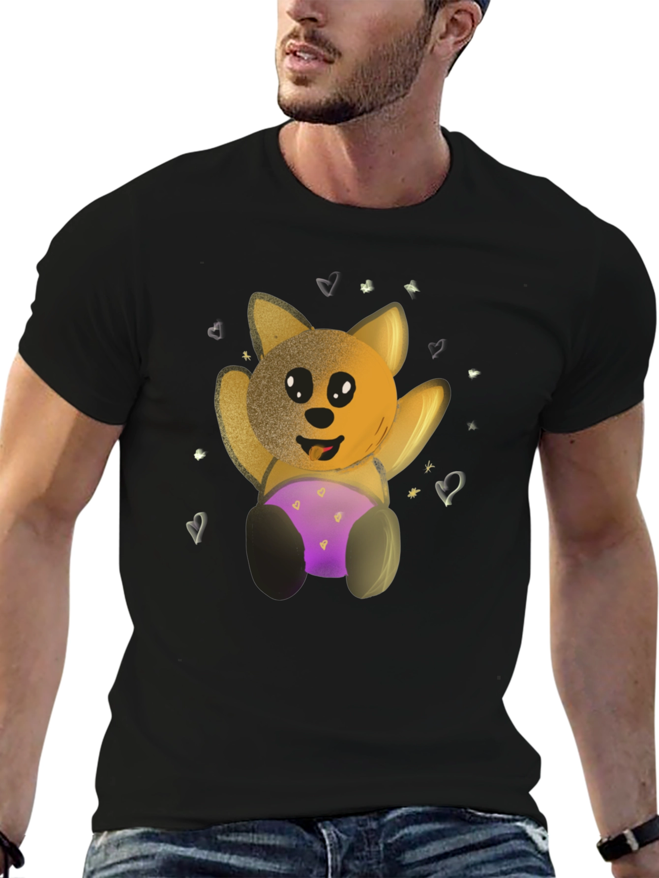 Cute Cartoon Bear Black T-Shirt
