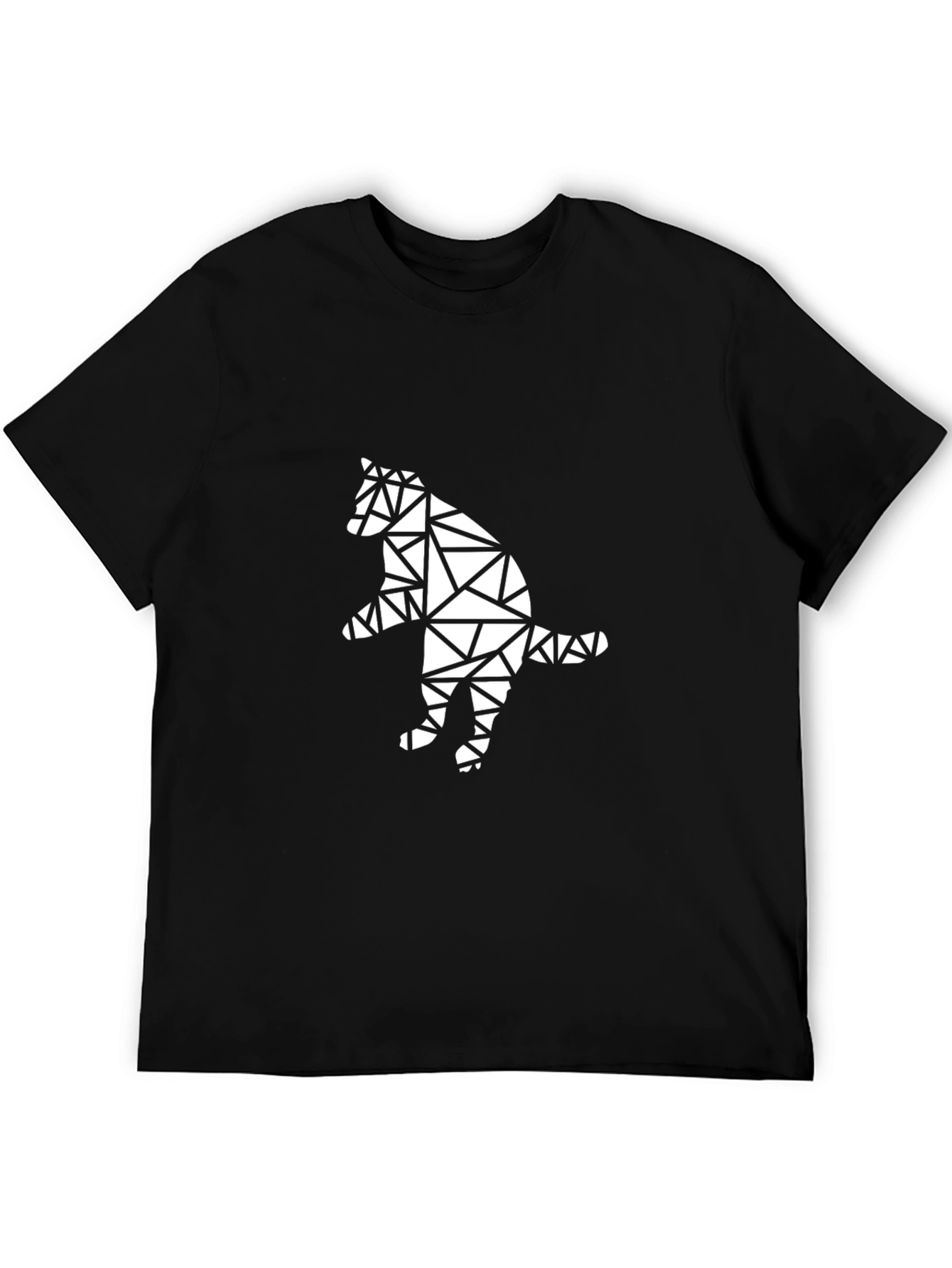 Geometric Cat Graphic Tee - Black Cotton T-Shirt