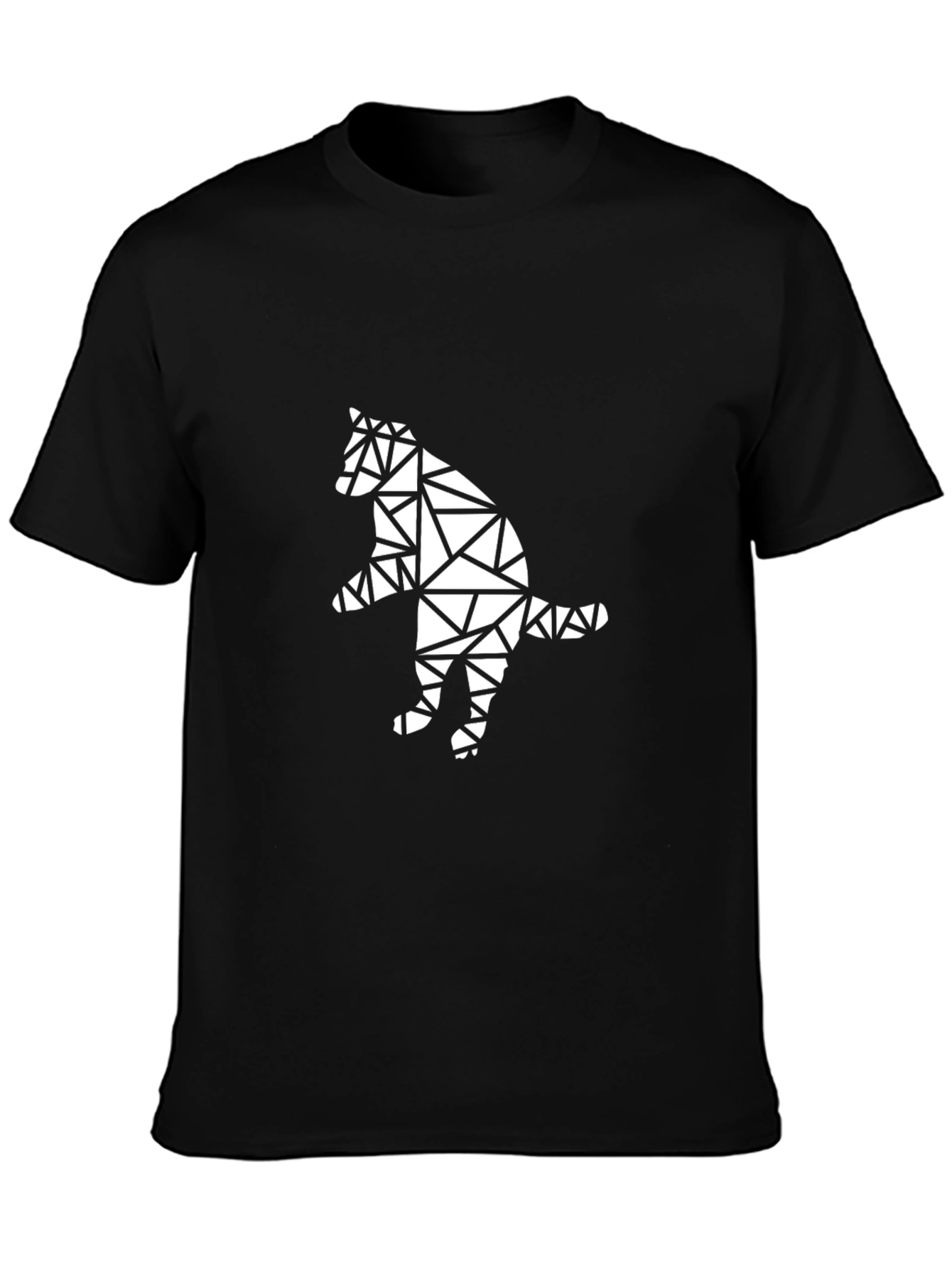 Geometric Cat Graphic Tee - Black Cotton T-Shirt
