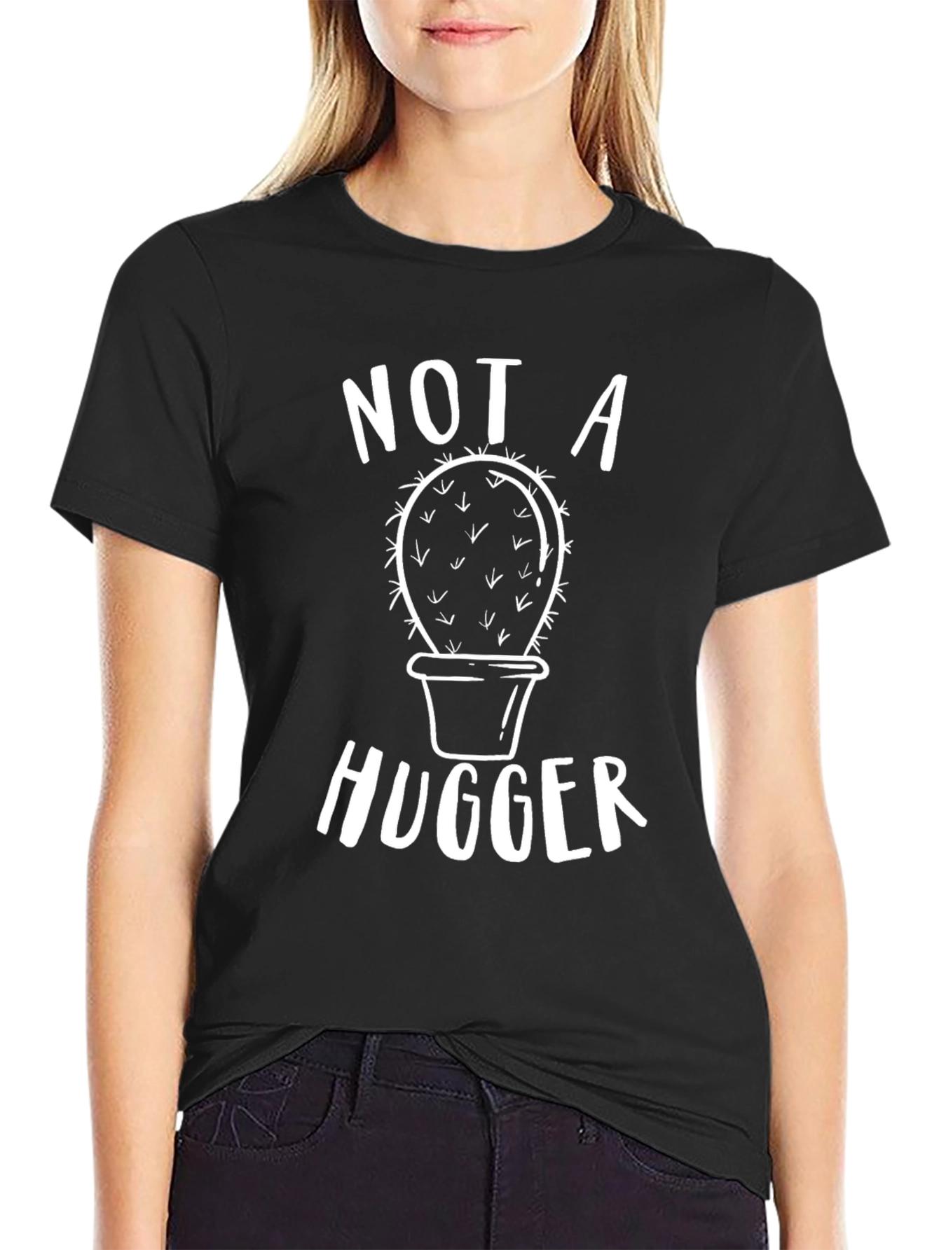 Not a Hugger Cactus T-Shirt - Black