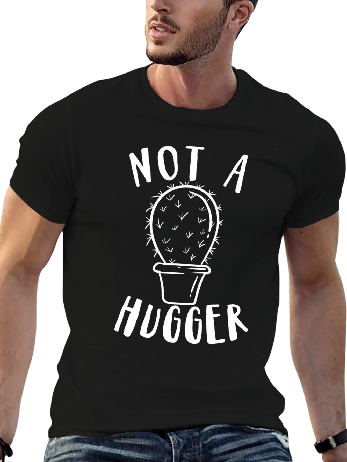Not a Hugger Cactus T-Shirt - Black