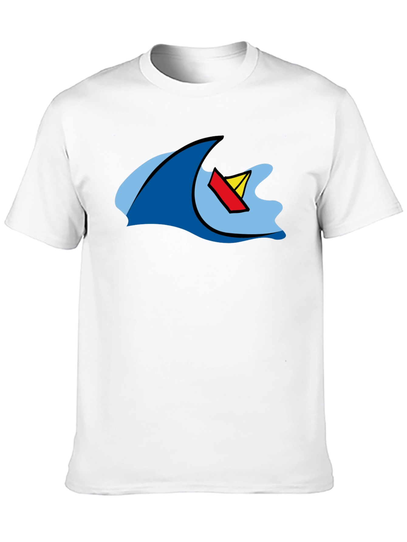 Cartoon Wave & Boat Black T-Shirt