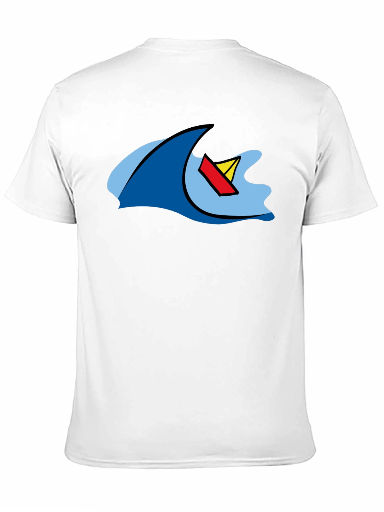 Cartoon Wave & Boat Black T-Shirt