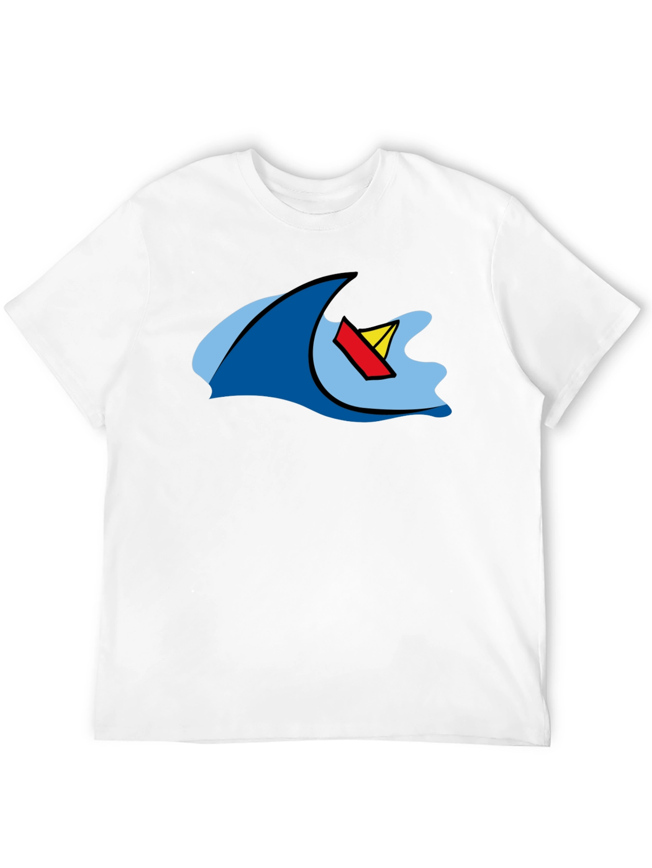 Cartoon Wave & Boat Black T-Shirt