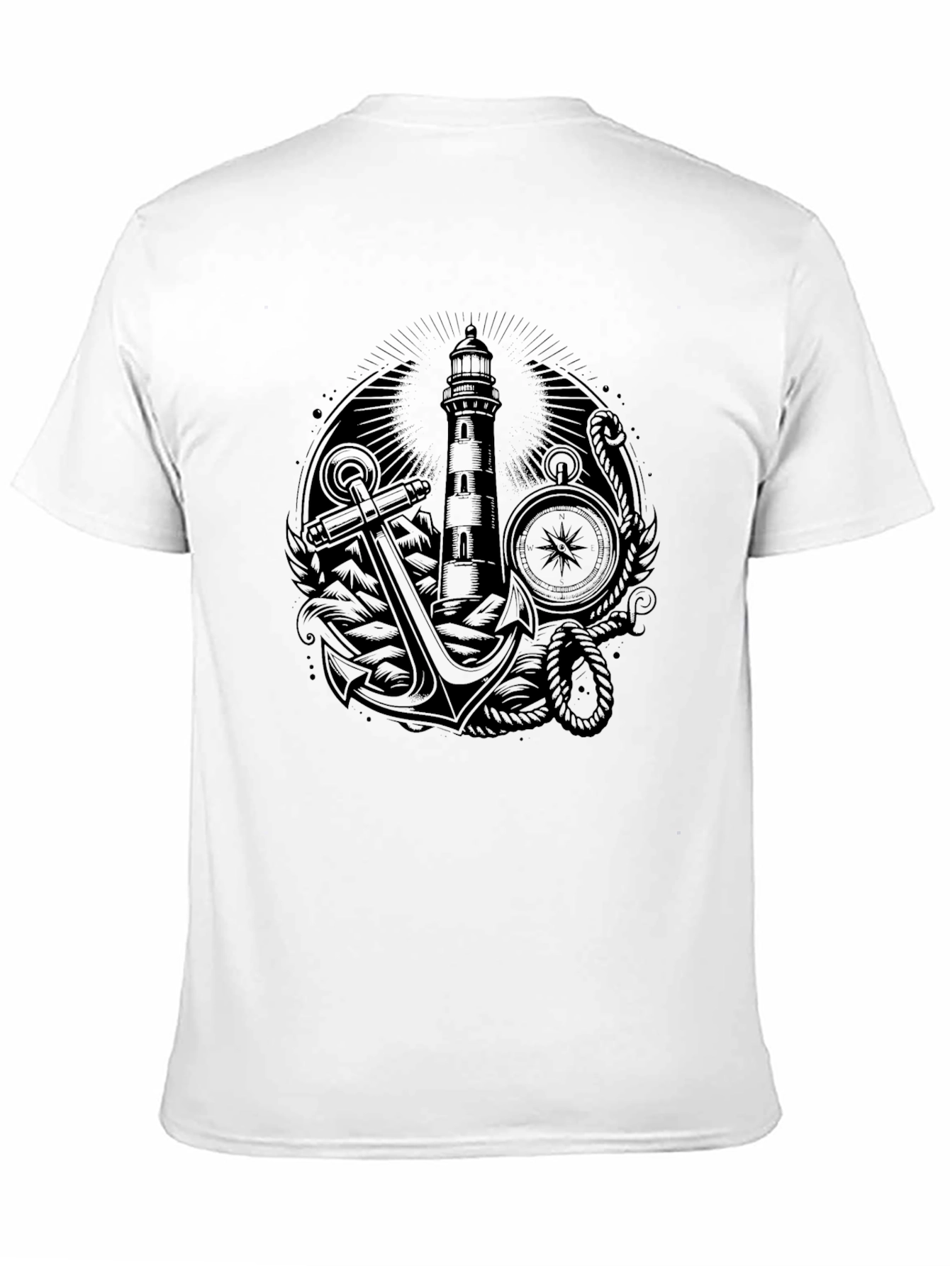Nautical Lighthouse Anchor Graphic Tee - Black
