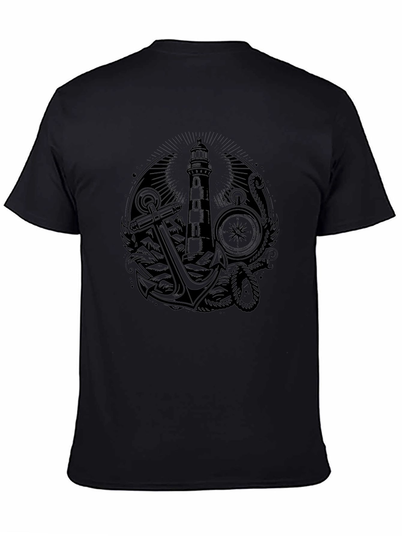 Nautical Lighthouse Anchor Graphic Tee - Black