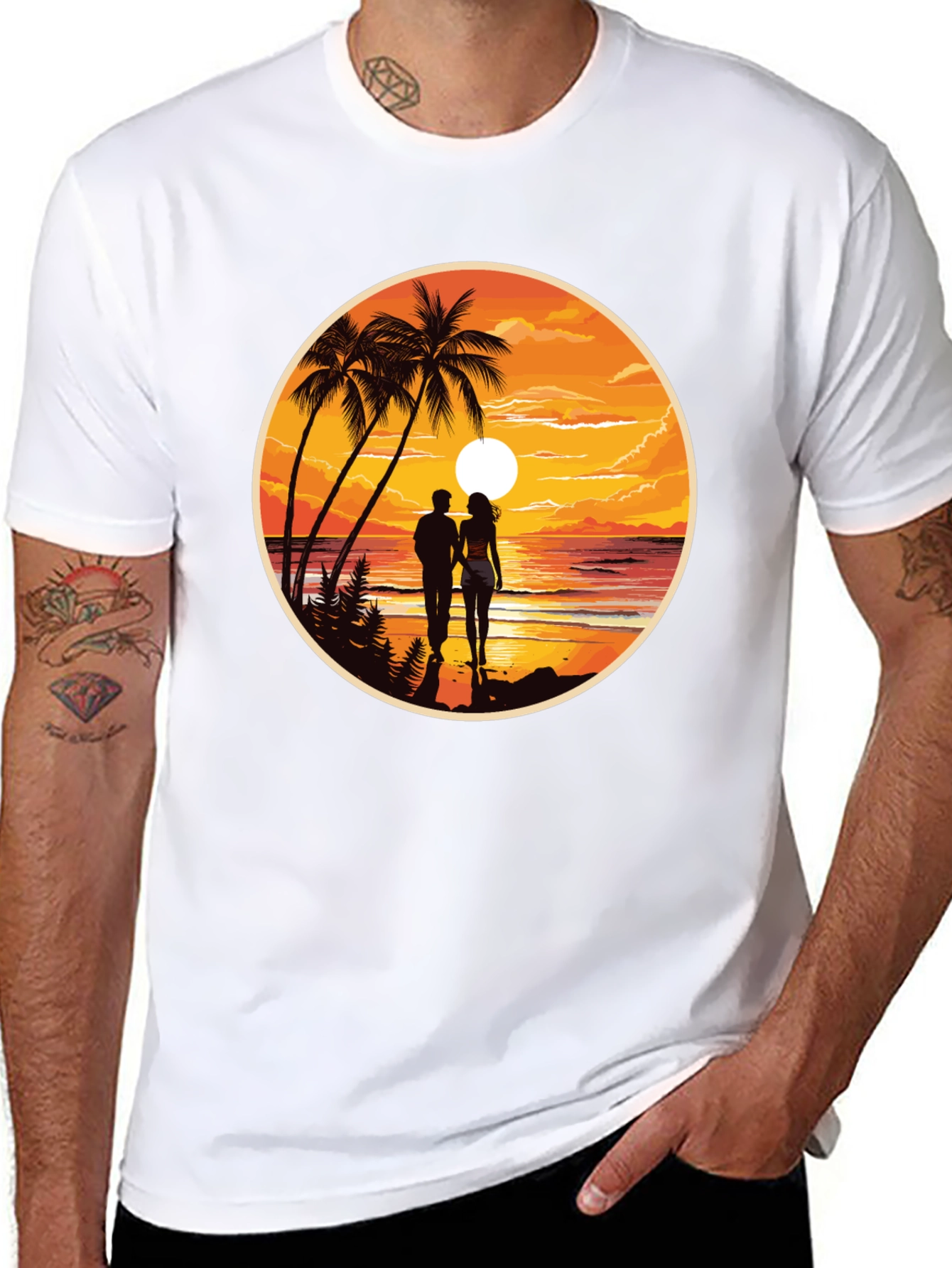Tropical Sunset Couple T-Shirt - Island Paradise