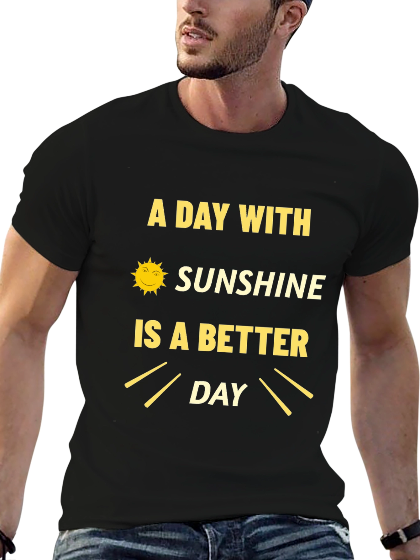Sunshine Day Graphic Tee - Black Cotton T-Shirt