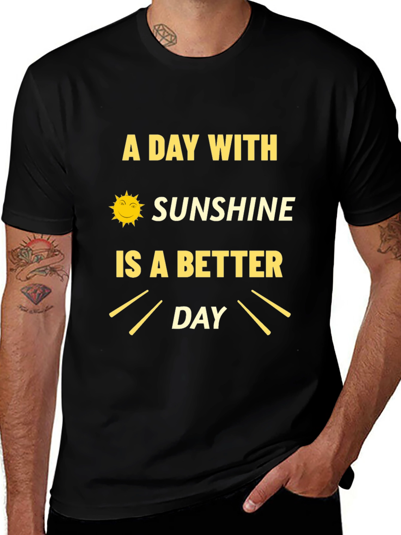 Sunshine Day Graphic Tee - Black Cotton T-Shirt