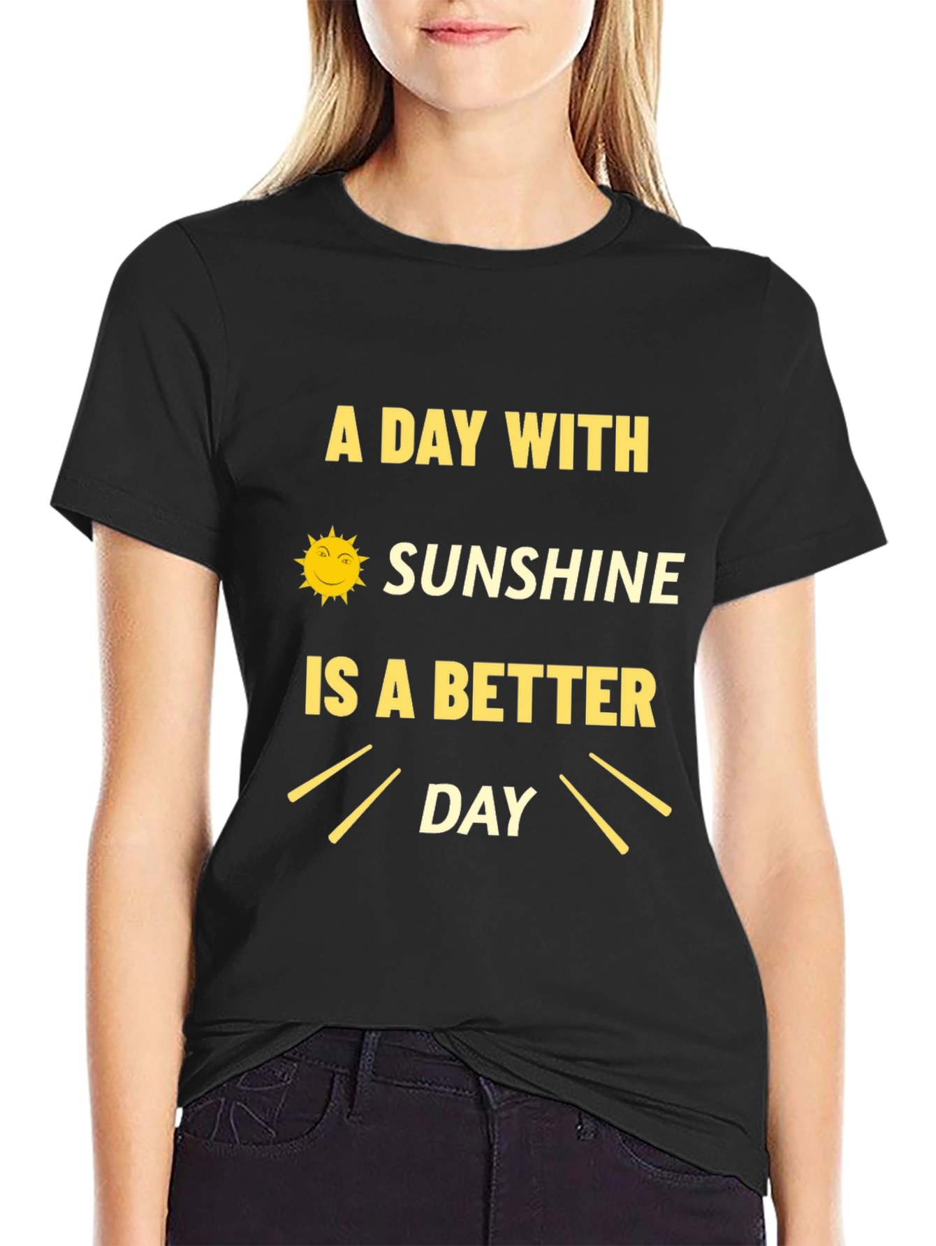 Sunshine Day Graphic Tee - Black Cotton T-Shirt