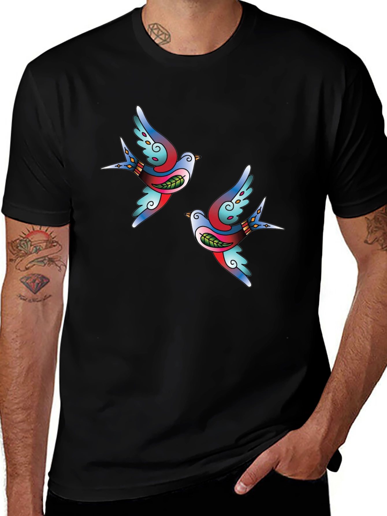 Swallow Tattoo Graphic Black T-Shirt