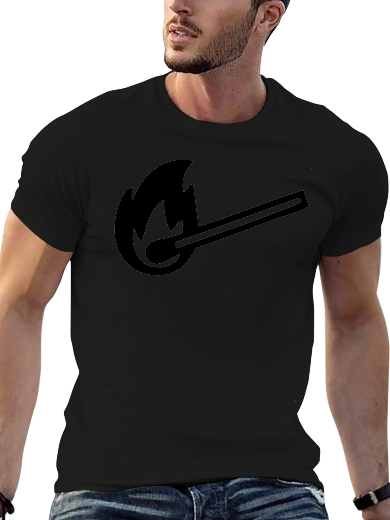 Burning Match Graphic T-Shirt - Solid Black Tee